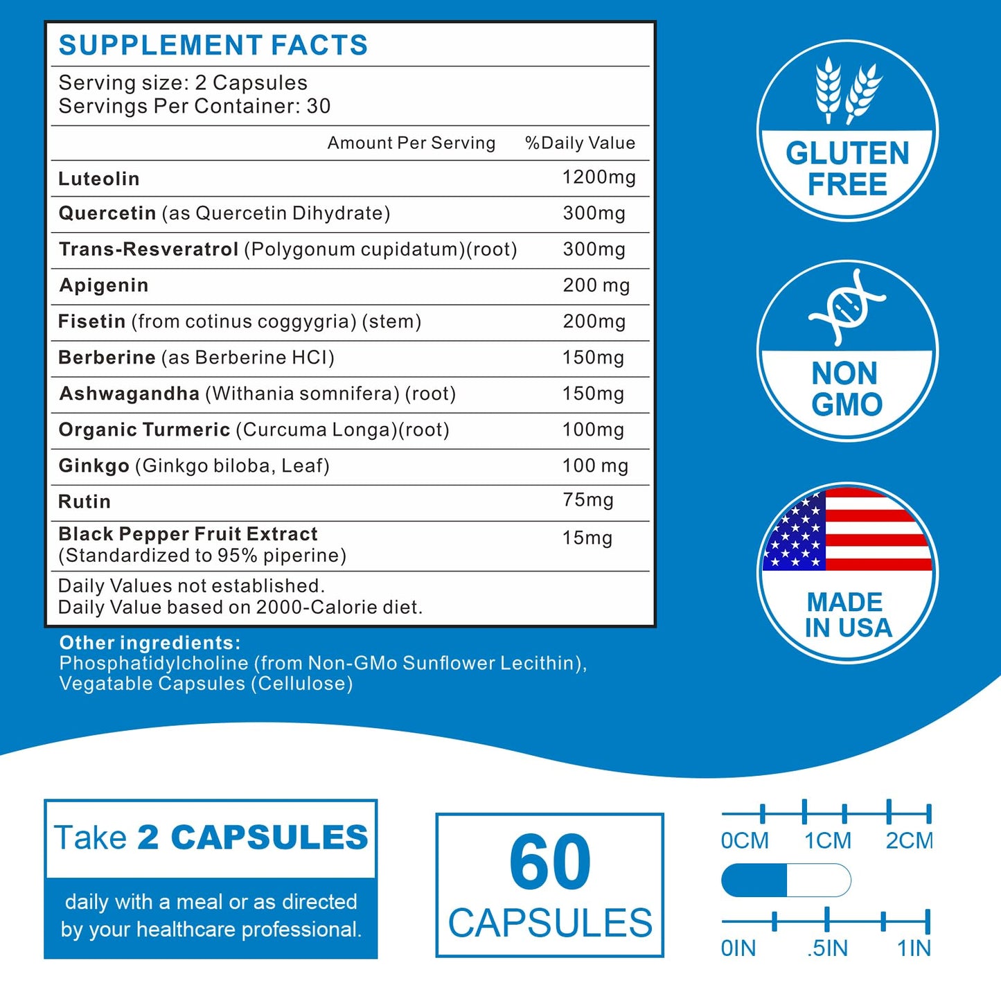 VITACRLLYNMN Liposomal Luteolin Supplement 1200MG Capsules, 60 Count
