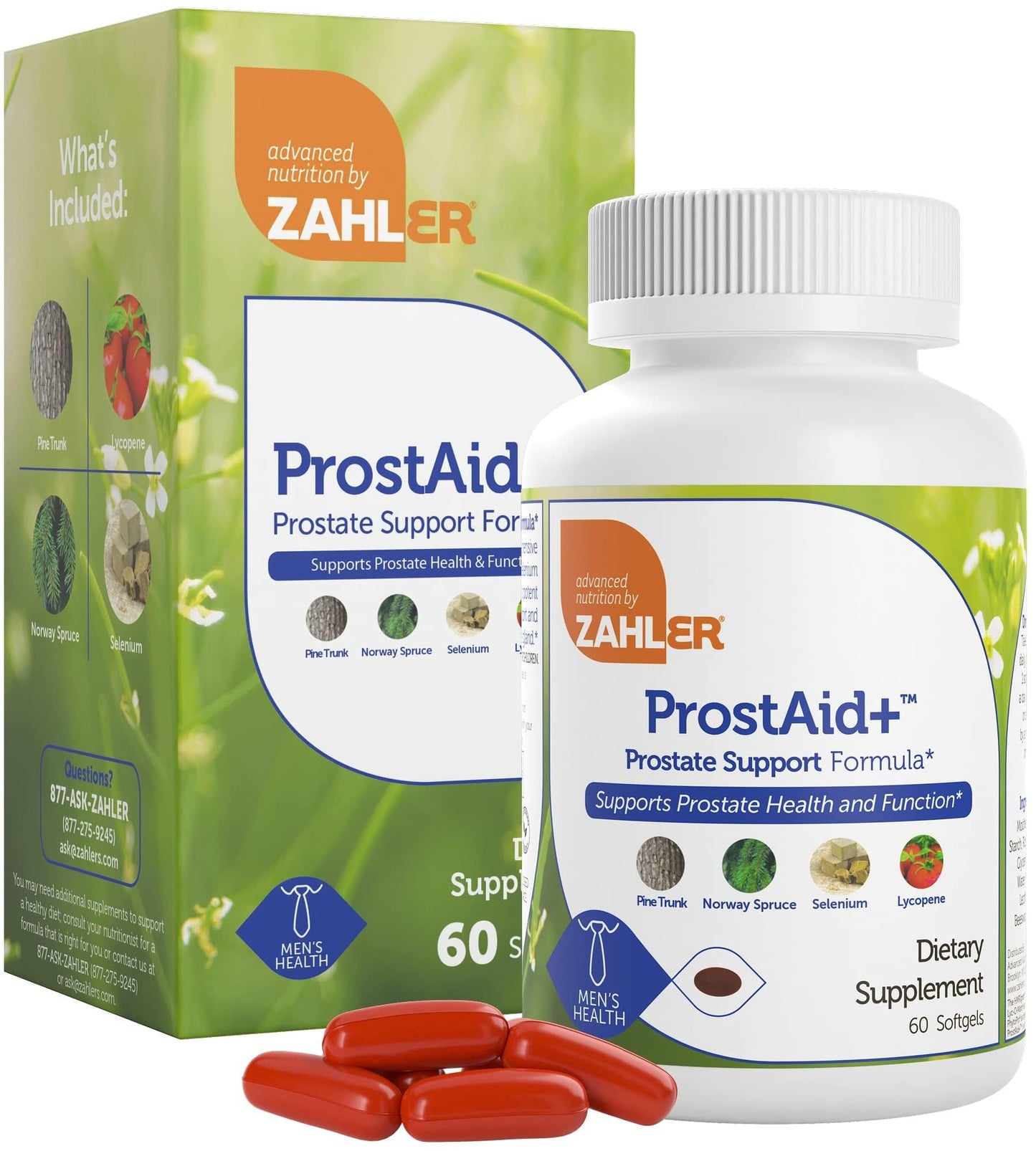 Zahler ProstAid+ Prostate Supplements for Men with Lycopene & Norway Spruce for Urine Flow, Prostate Support Softgels, 60 Count