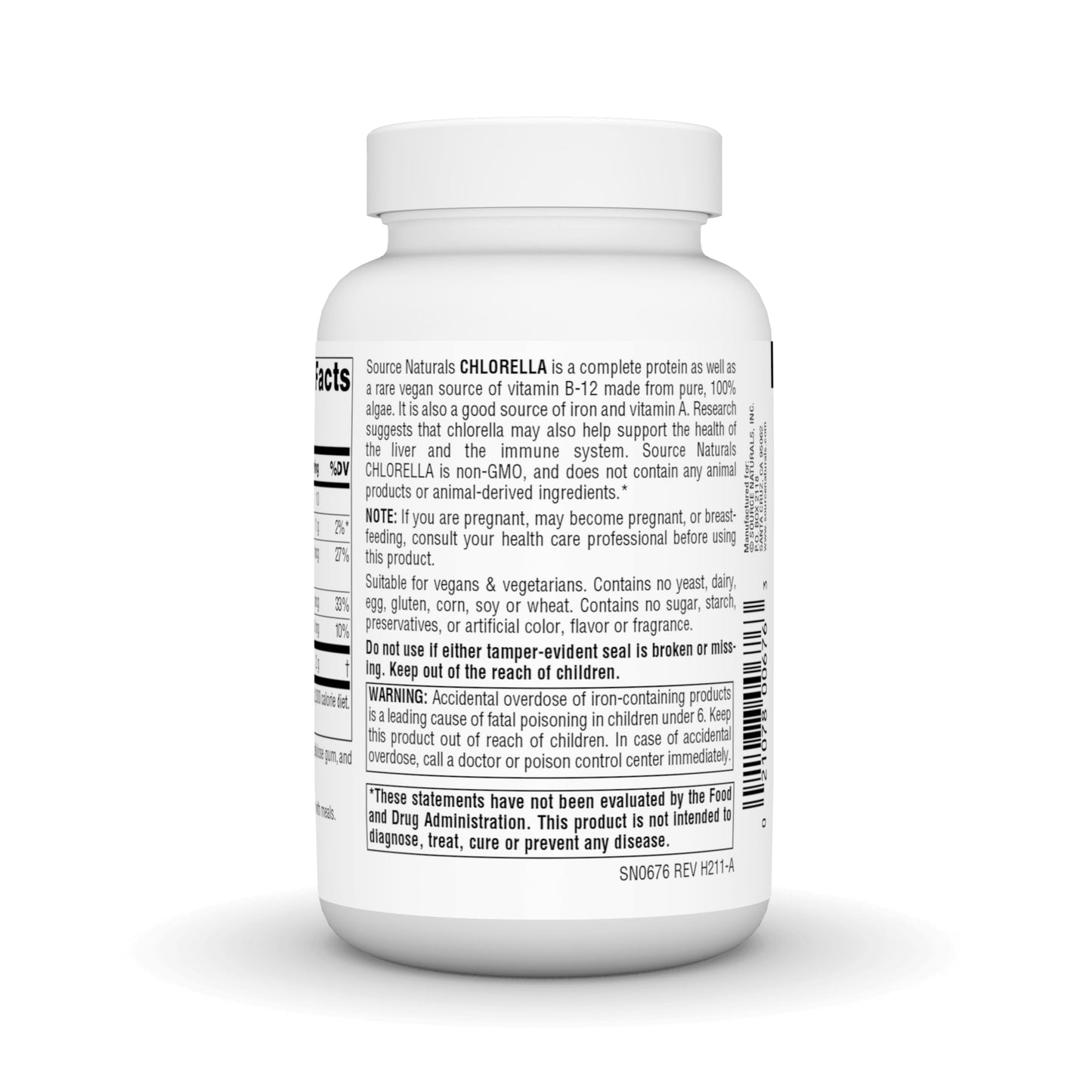 Source Naturals Chlorella 500 mg Green Superfood Plant-Based B12 200 Tablets