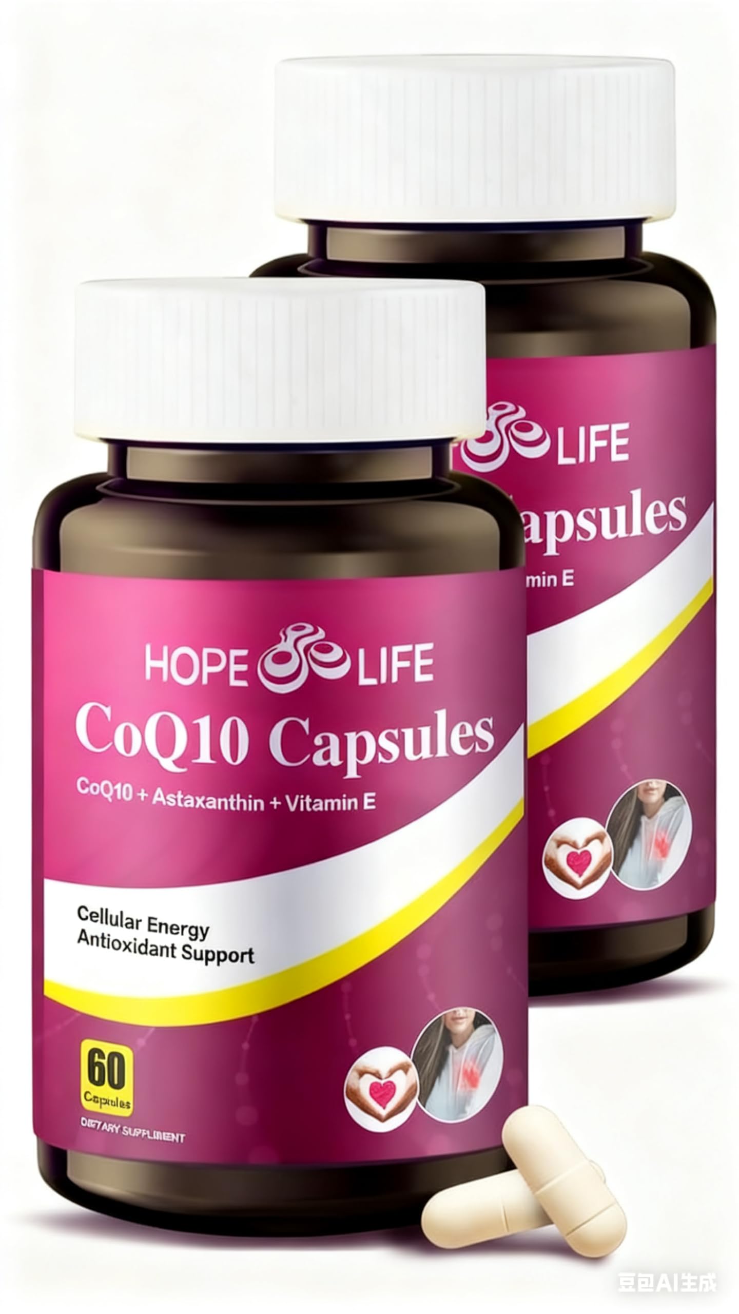 HOPE LIFE Coenzyme Q10 with Astaxanthin and Vitamin E, 120 Capsules
