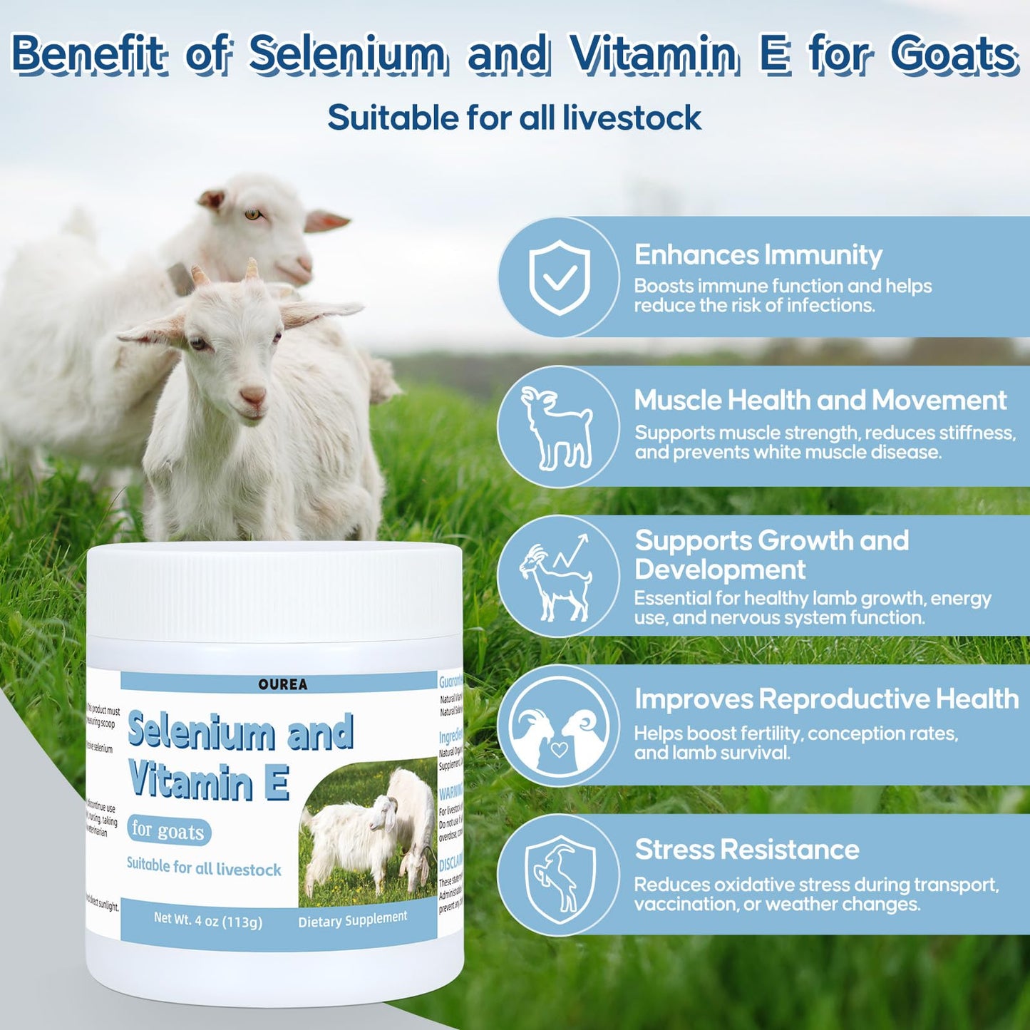 Ourea Selenium & Vitamin E Powder for Goats, 1 oz