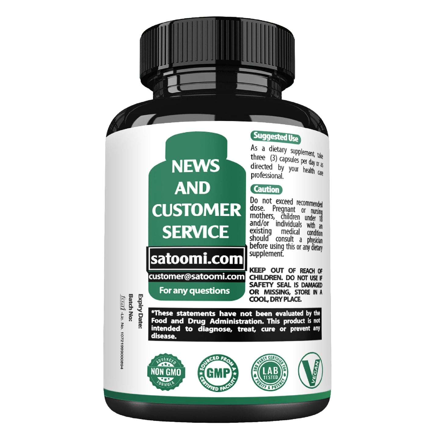 Satoomi Lions Mane Supplement Capsules with Ashwagandha, 90 Capsules