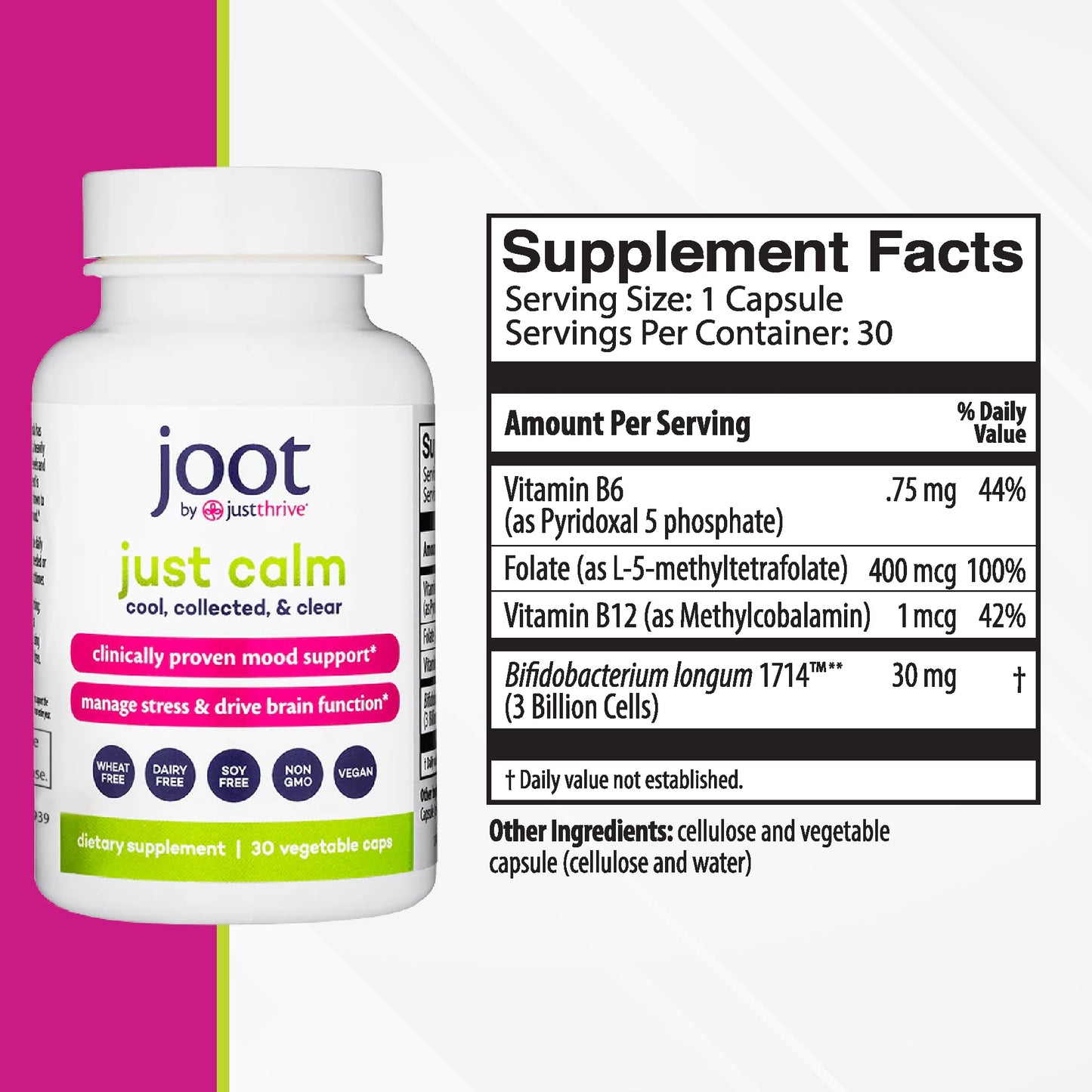 Just Thrive Just Calm Cortisol Manager Calming, Memory, and Mood Support Supplement 30 Capsules