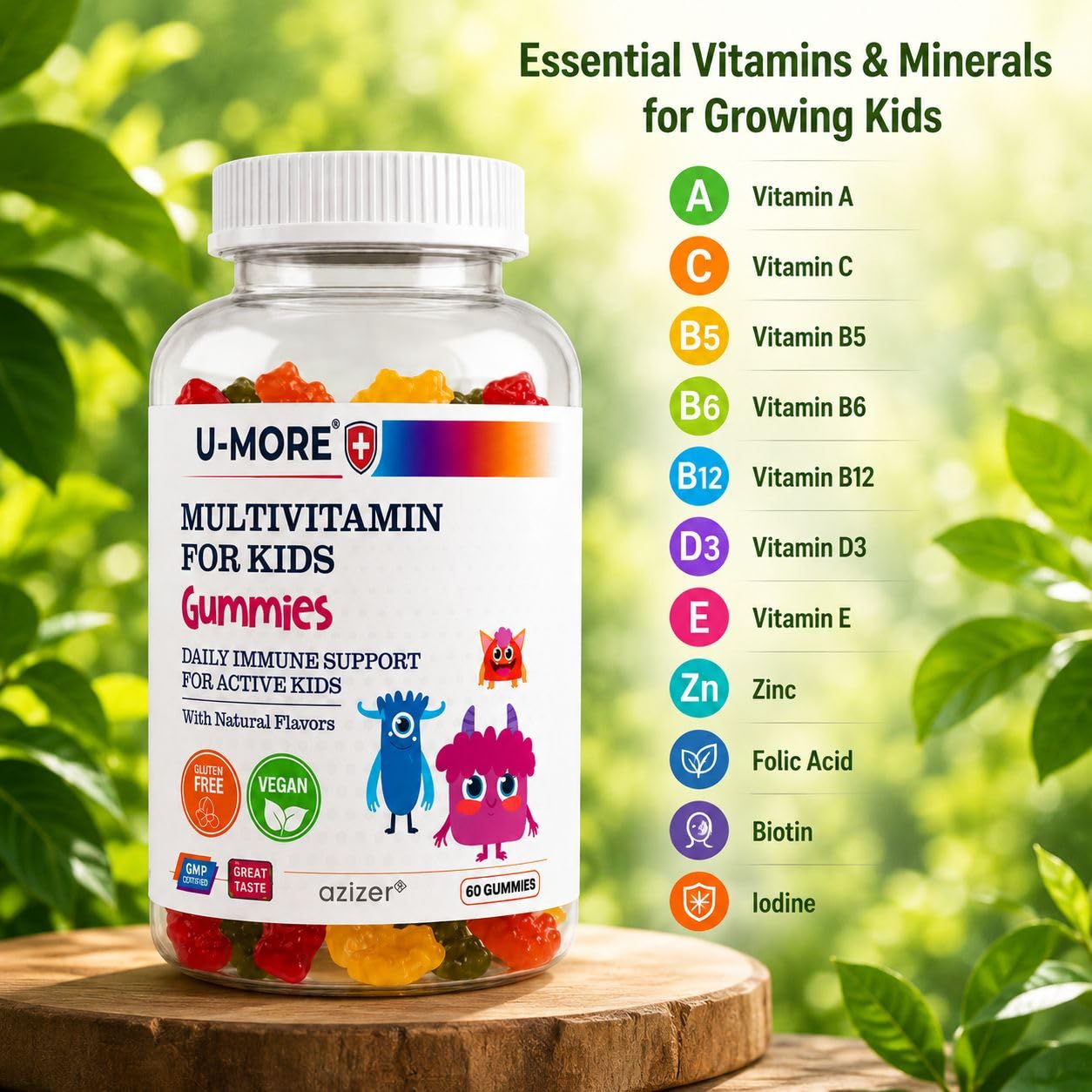 U-MORE Kids Multivitamin Gummies, 60 Gummies