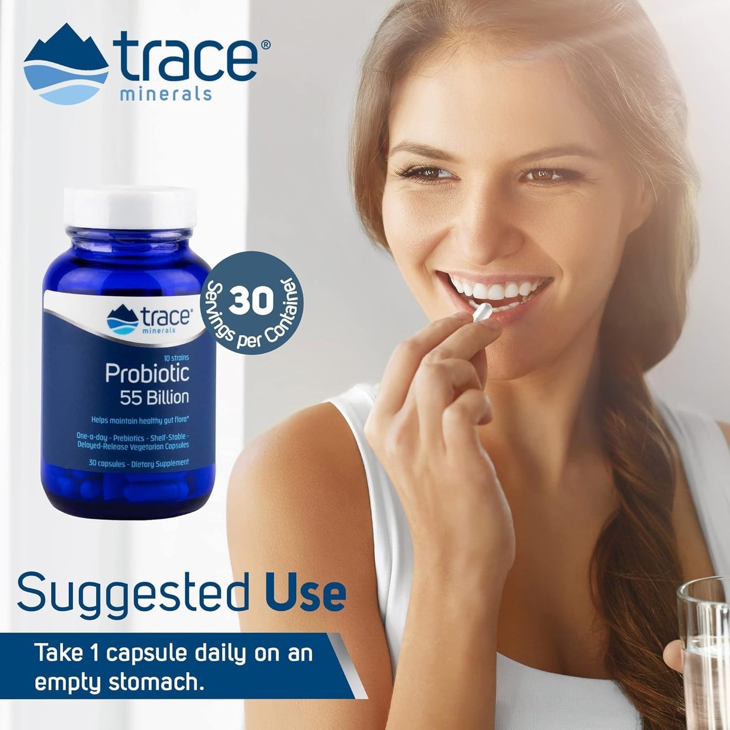 Trace Minerals Probiotic 55 Billion High-Potency Probiotic for Small & Large Intestine Support Capsules, 30 Count