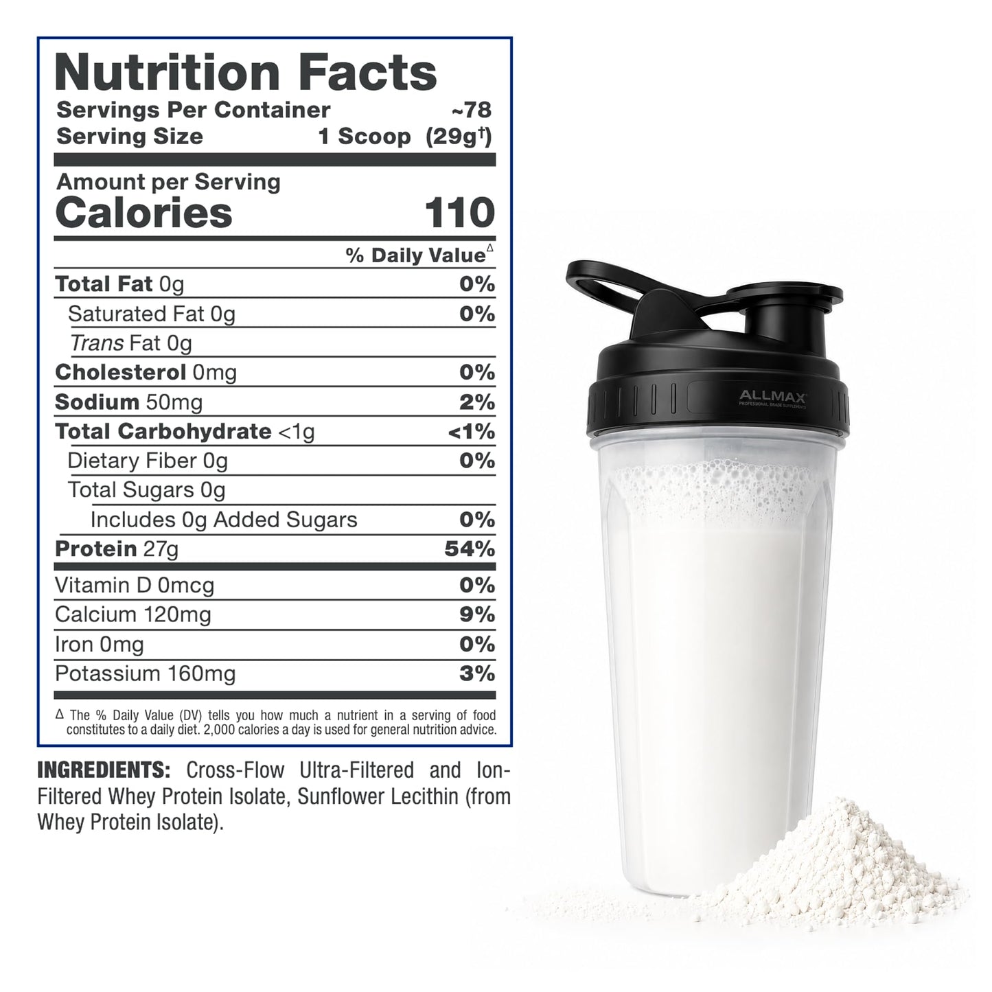 ALLMAX ISONATURAL Protein Isolate Powder, Unflavored, 5 lb, 80 Servings