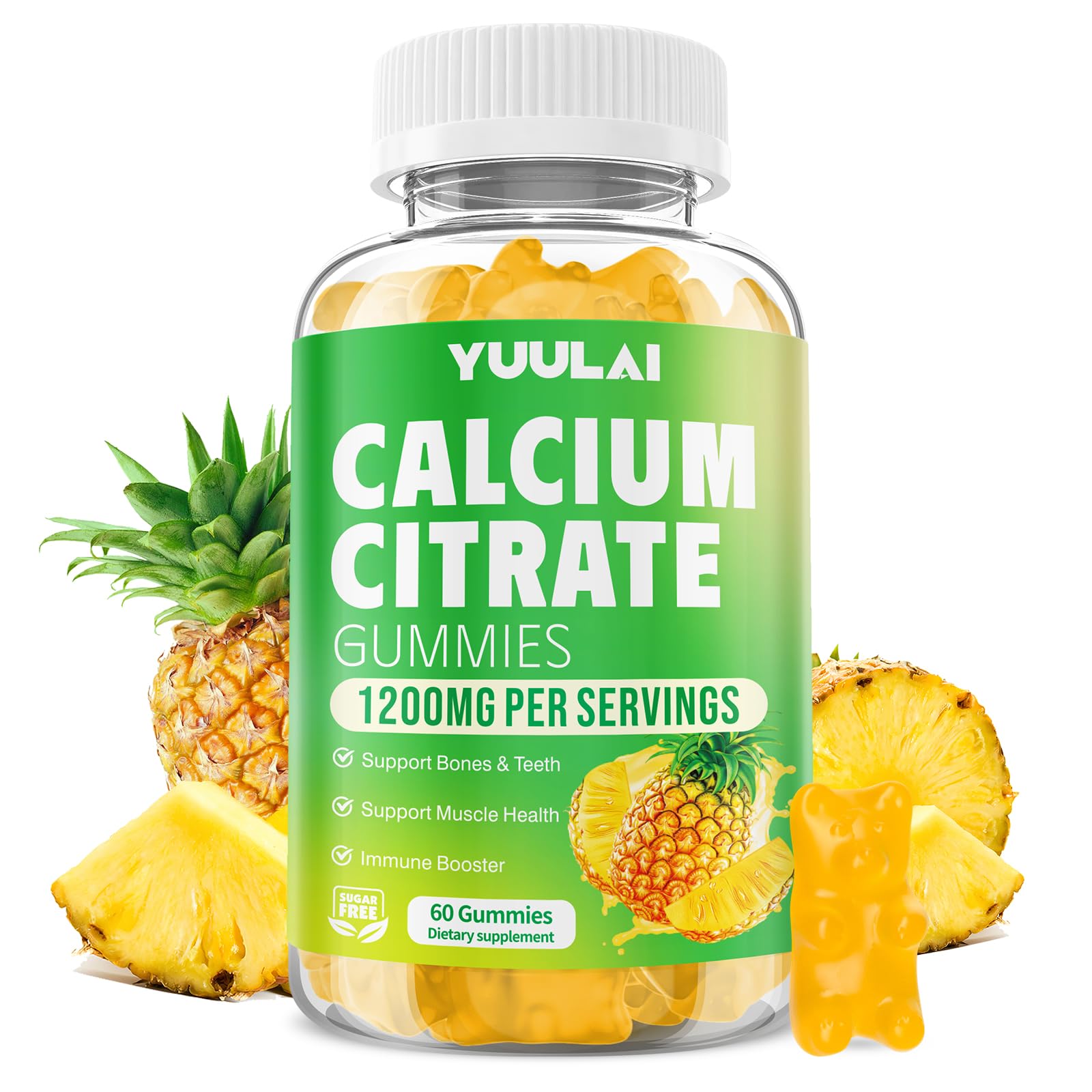 YUULAI Calcium Citrate Gummies 1200mg, 60 Count