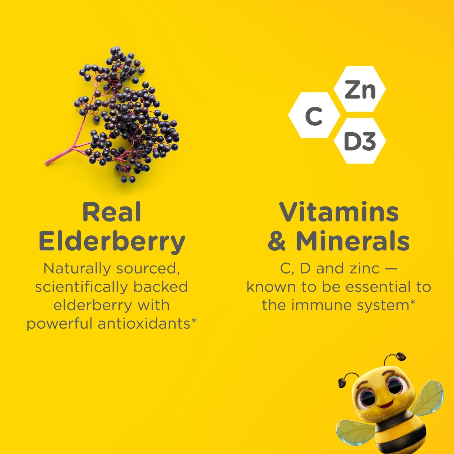 Zarbee's No Sugar Coating Elderberry Gummies for Kids, 60 Count