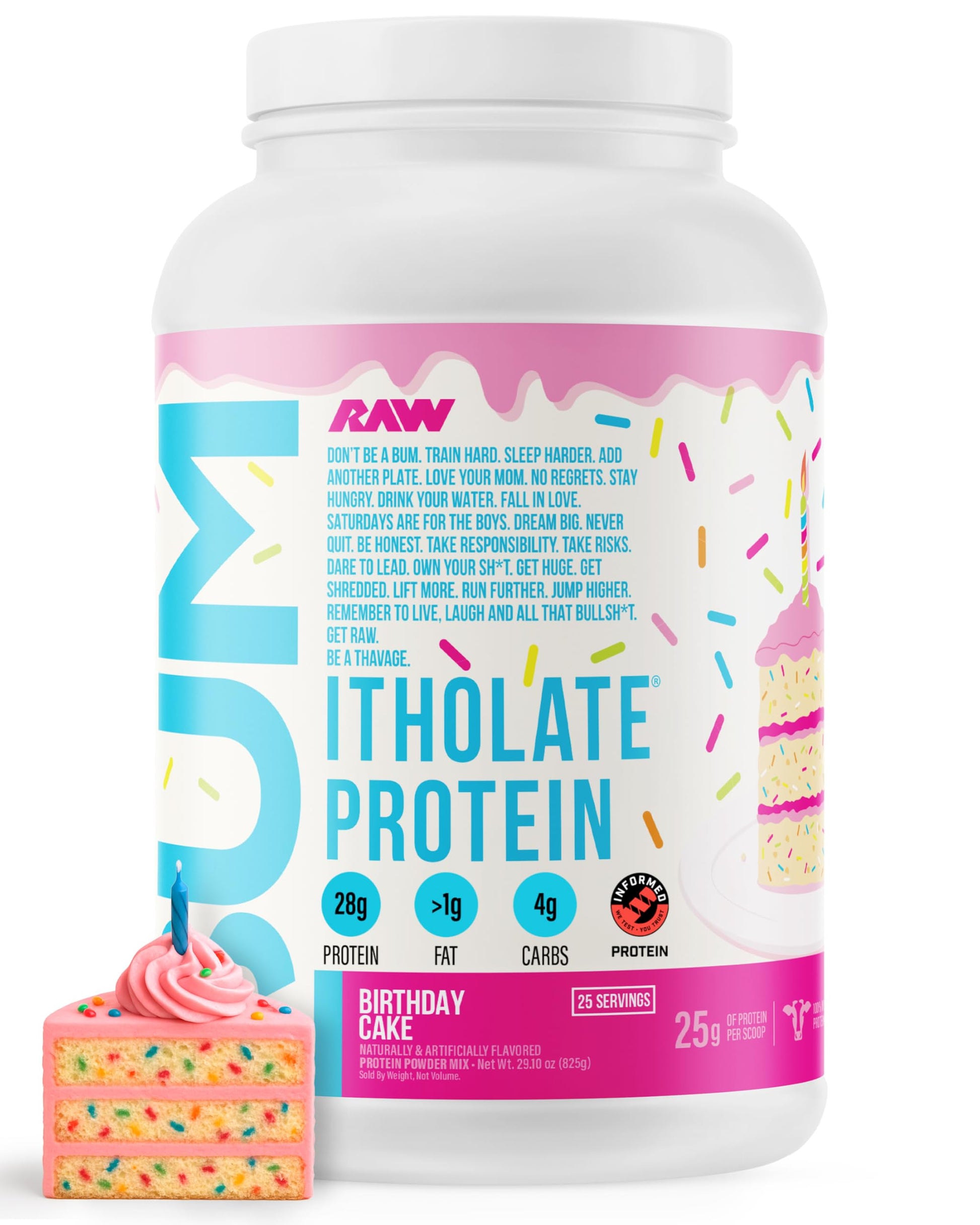 RAW Whey Isolate Protein Powder Birthday Cake, 25 Servings