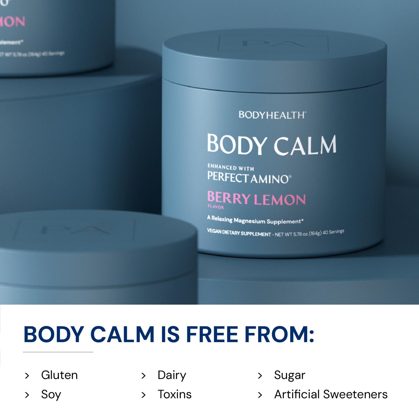BodyHealth Body Calm Enhanced with PerfectAmino High Absorption Magnesium Supplement Powder, Berry Lemon, 5.78 oz