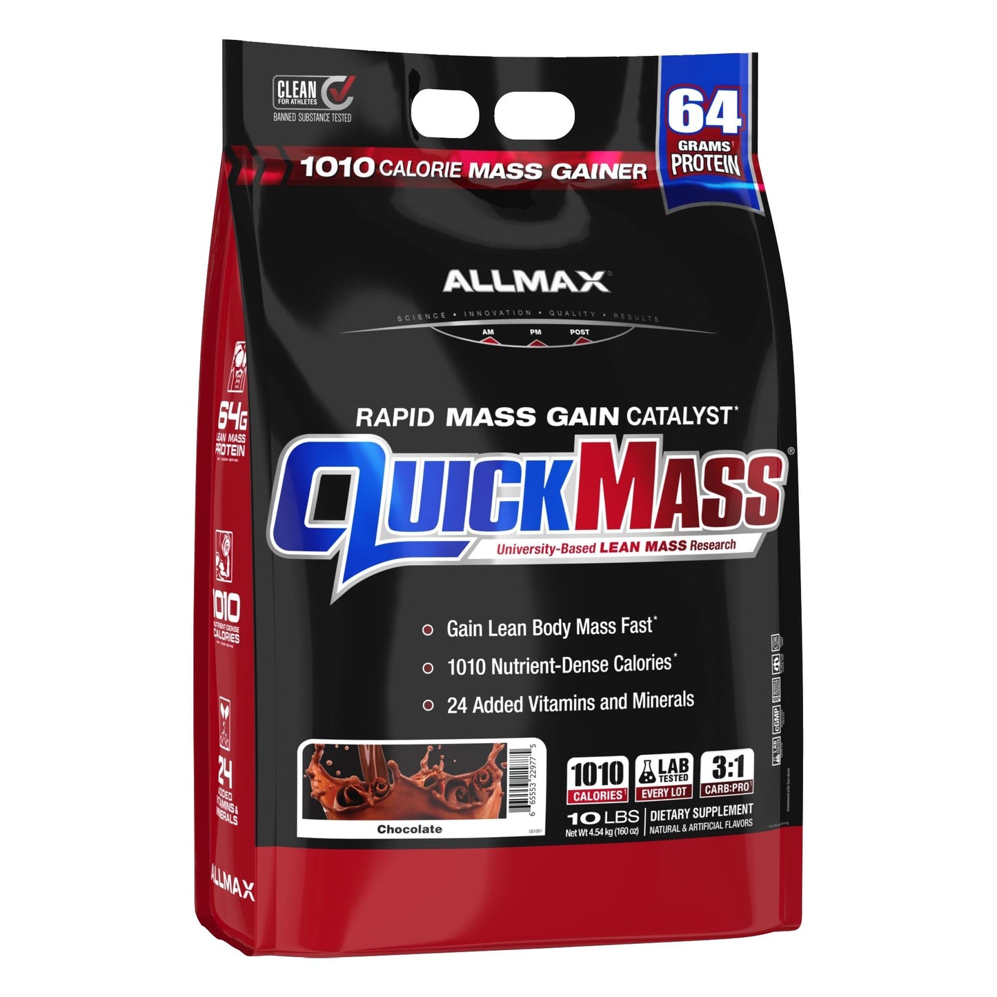 ALLMAX QUICKMASS Mass Gainer Powder, Chocolate, 160 Count, 10 lb
