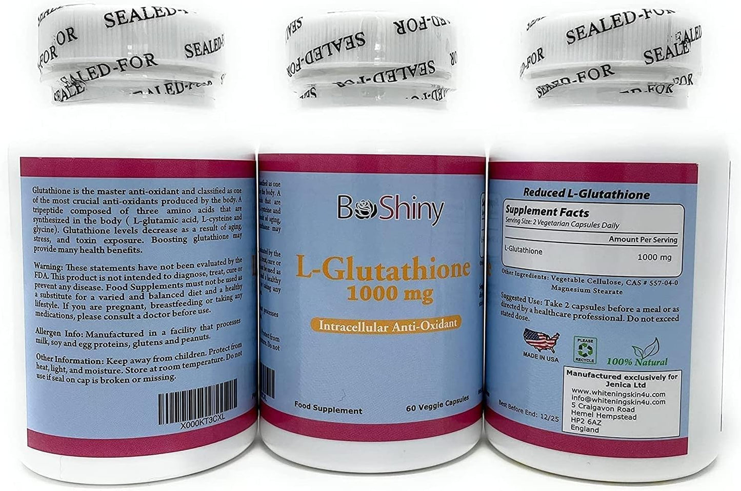 BeShiny L-Glutathione Skin Lightening Brightening Pills 1000 mg, 60 Capsules