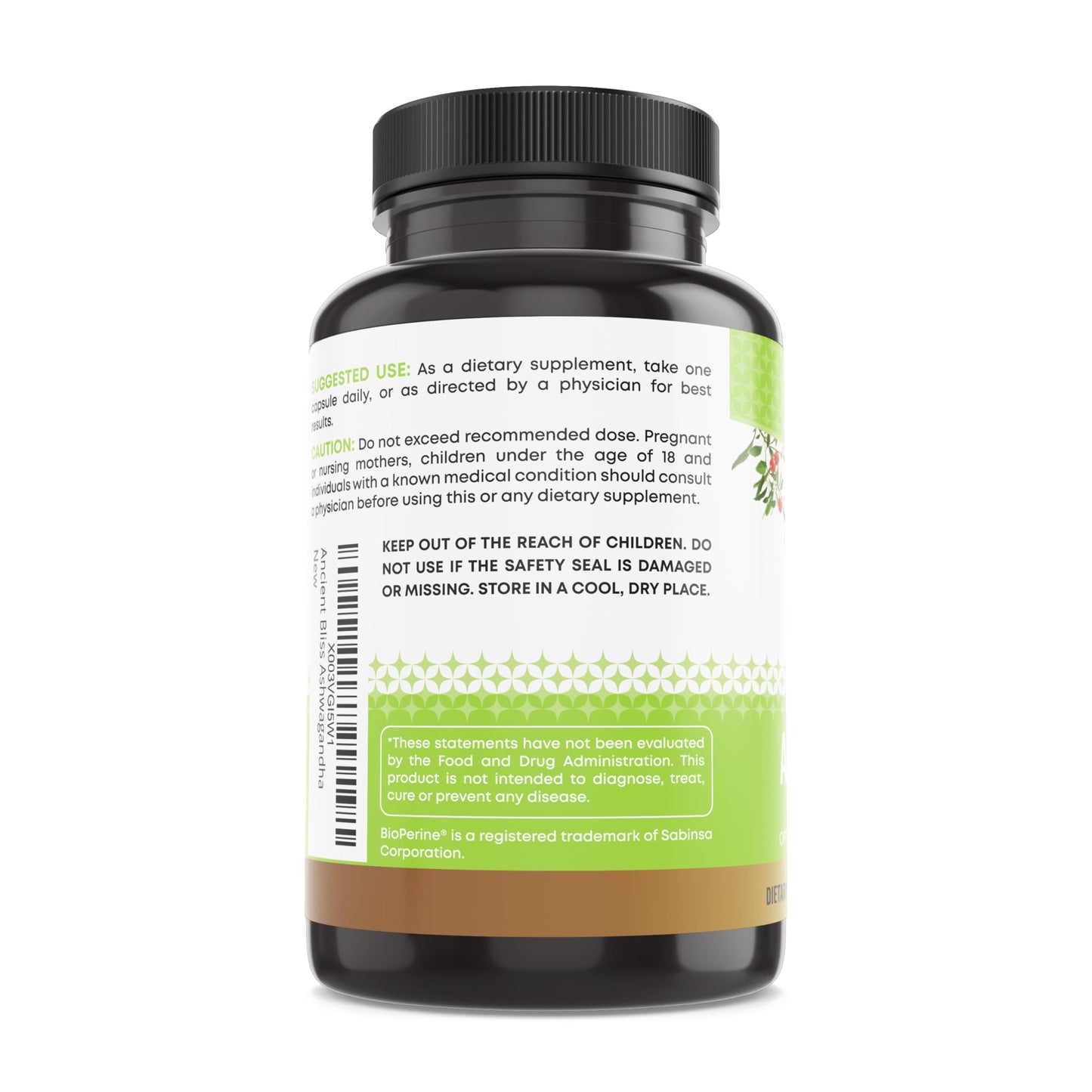 Ancient Bliss Ashwagandha with L-Theanine & Black Pepper Extract, 60 Capsules