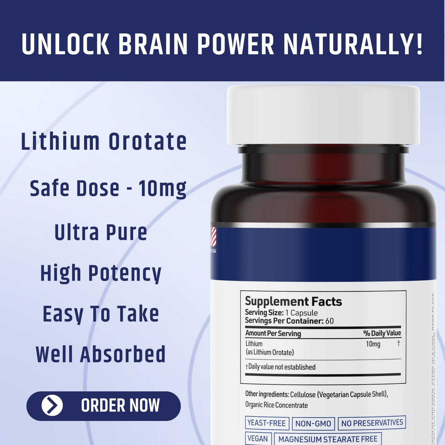 AgeImmune Lithium Orotate 10mg Capsule, 60 Count