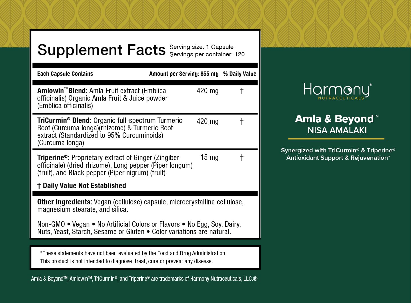 Harmony Nutraceuticals Amla & Beyond™ (Nisa Amalaki) Dr. Gumman's Clinical Grade Highest Potency Maximum Bioavailability Capsules, 120 Count