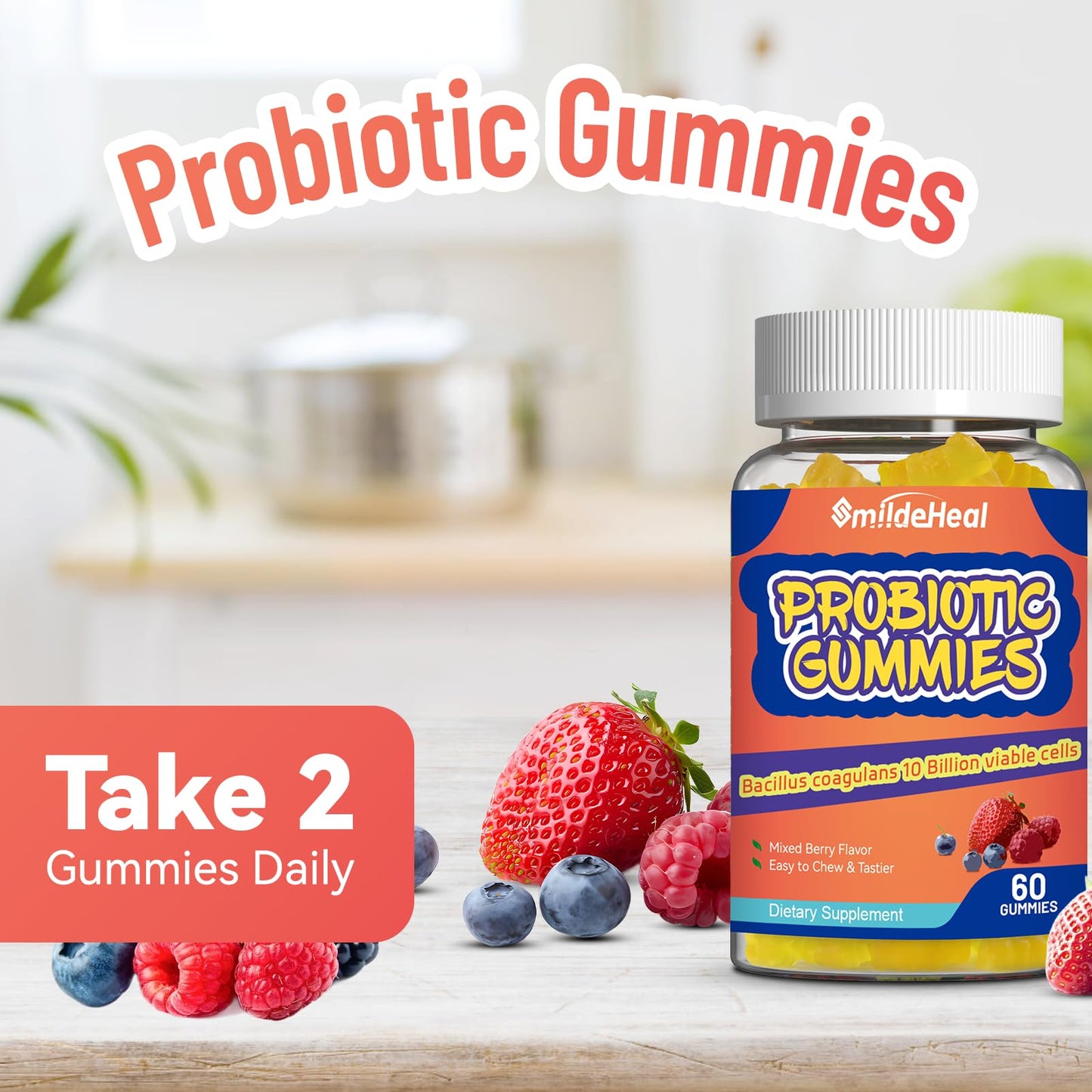 SmildeHeal Probiotic Gummies for Digestive Health, 120 Gummies
