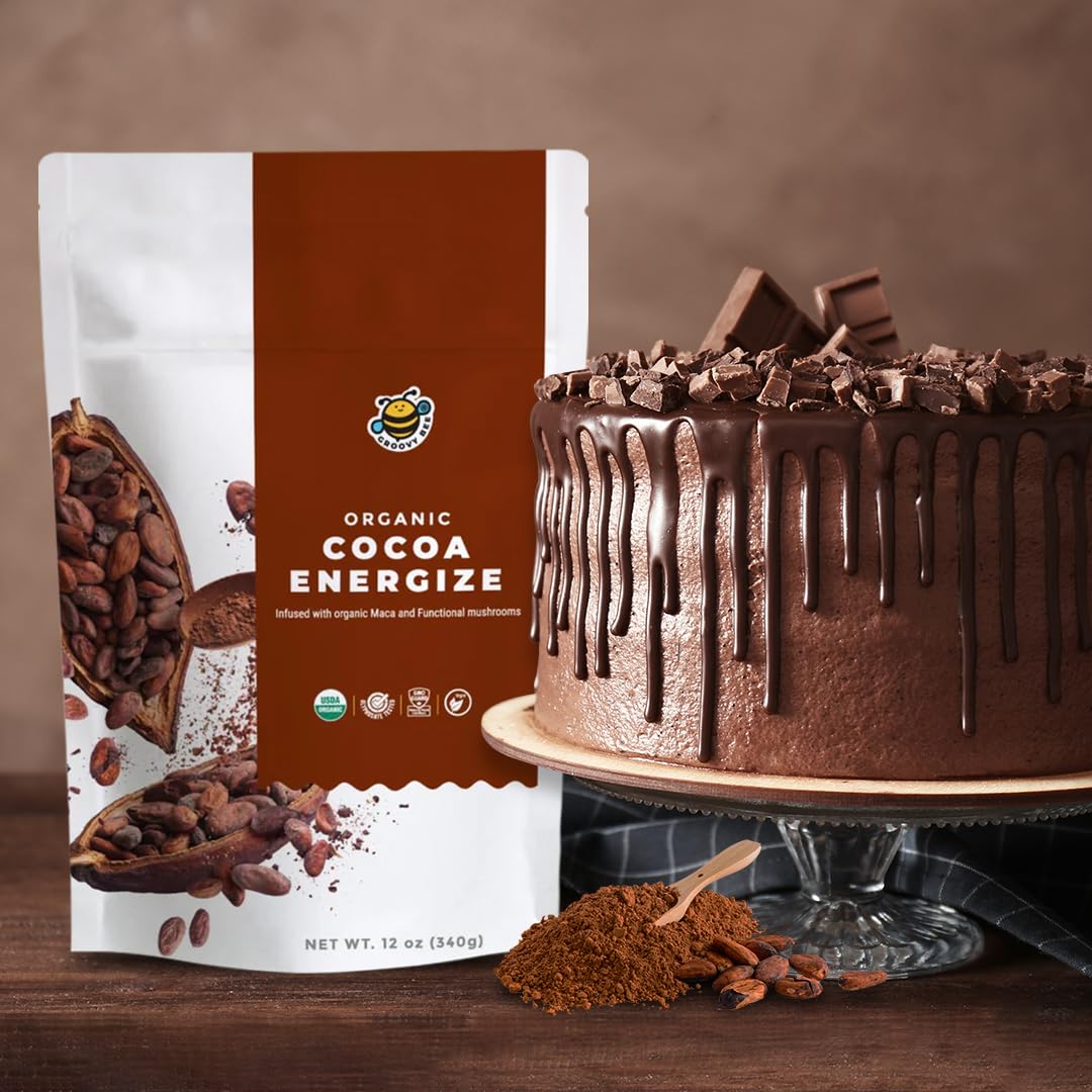 GROOVY BEE Organic Cocoa Energize Powder 12 Ounce