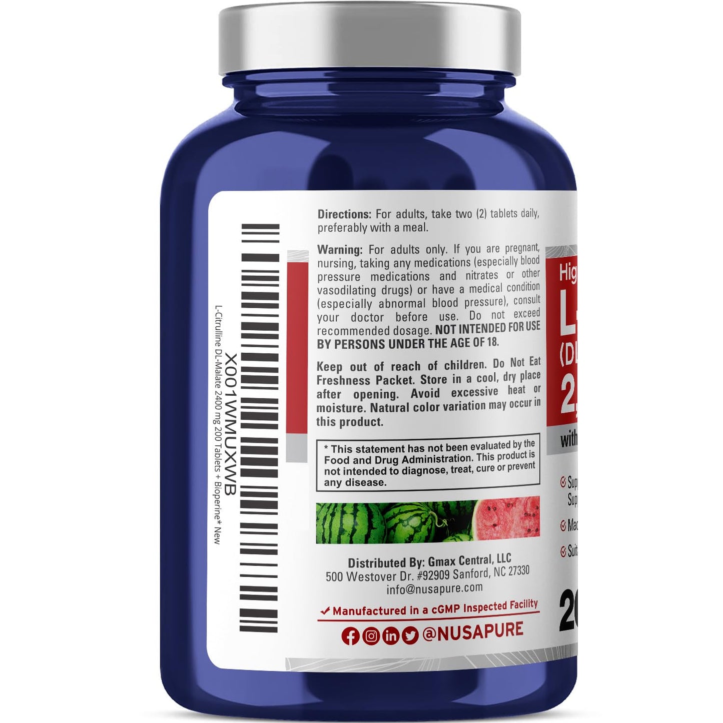 NusaPure L-Citrulline 2400mg Tablet, 200 Count
