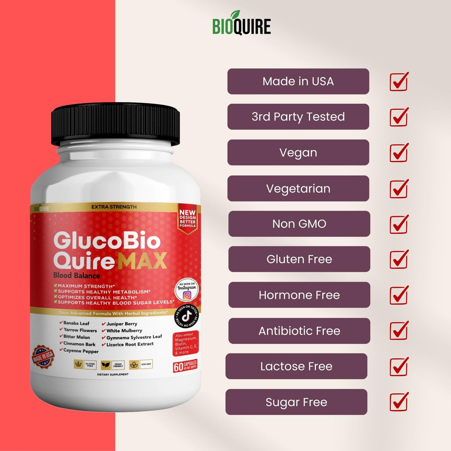 BIOQUIRE Gluco Bio Quire Max Blood Balance Ultra Dietary Supplement, 300 Capsules