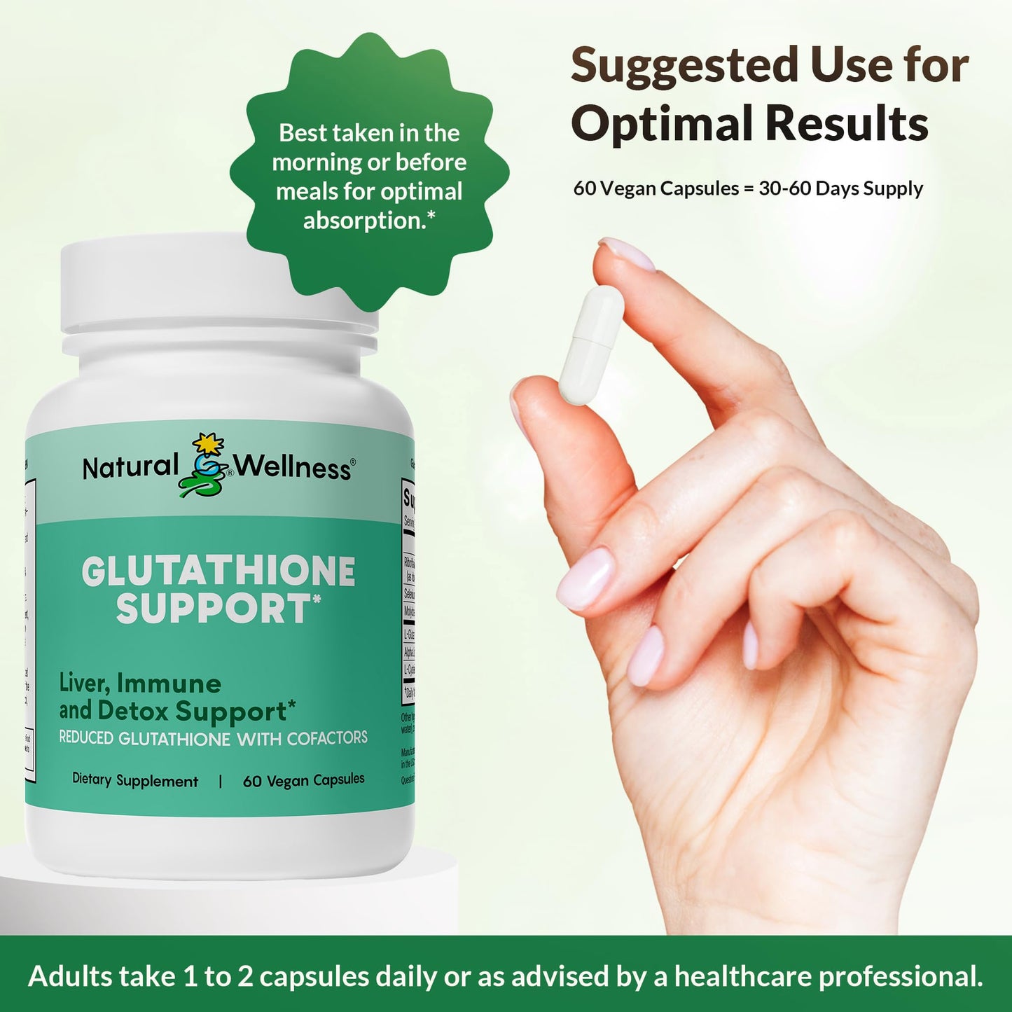 Natural Wellness Glutathione Supplement Liposomal Glutathione with Cofactors for Antioxidant, Liver Detox & Immune Support – Vegan Glutathione Capsules, Non-GMO, 60 Count