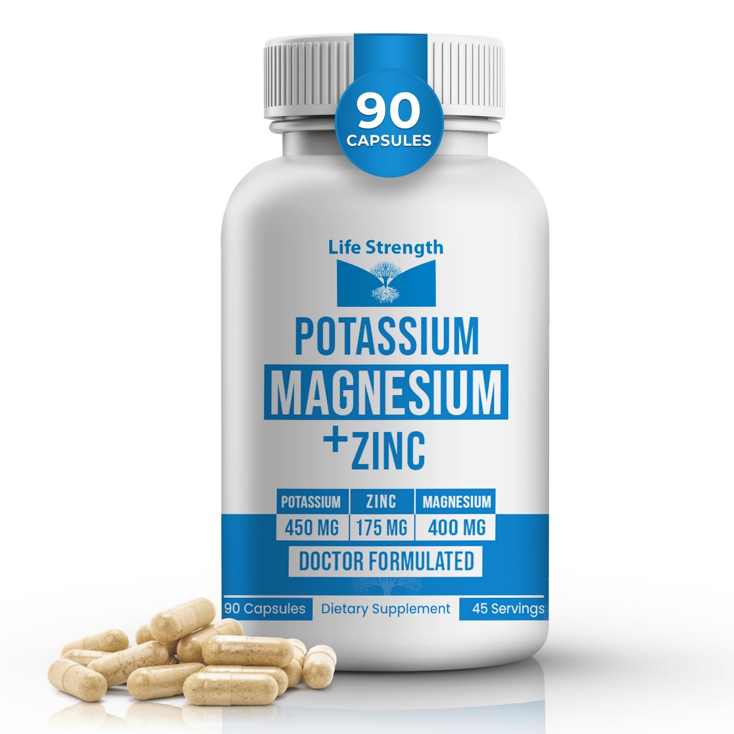 LifeStrength Potassium Magnesium Zinc Supplement 1025mg 90 Capsules