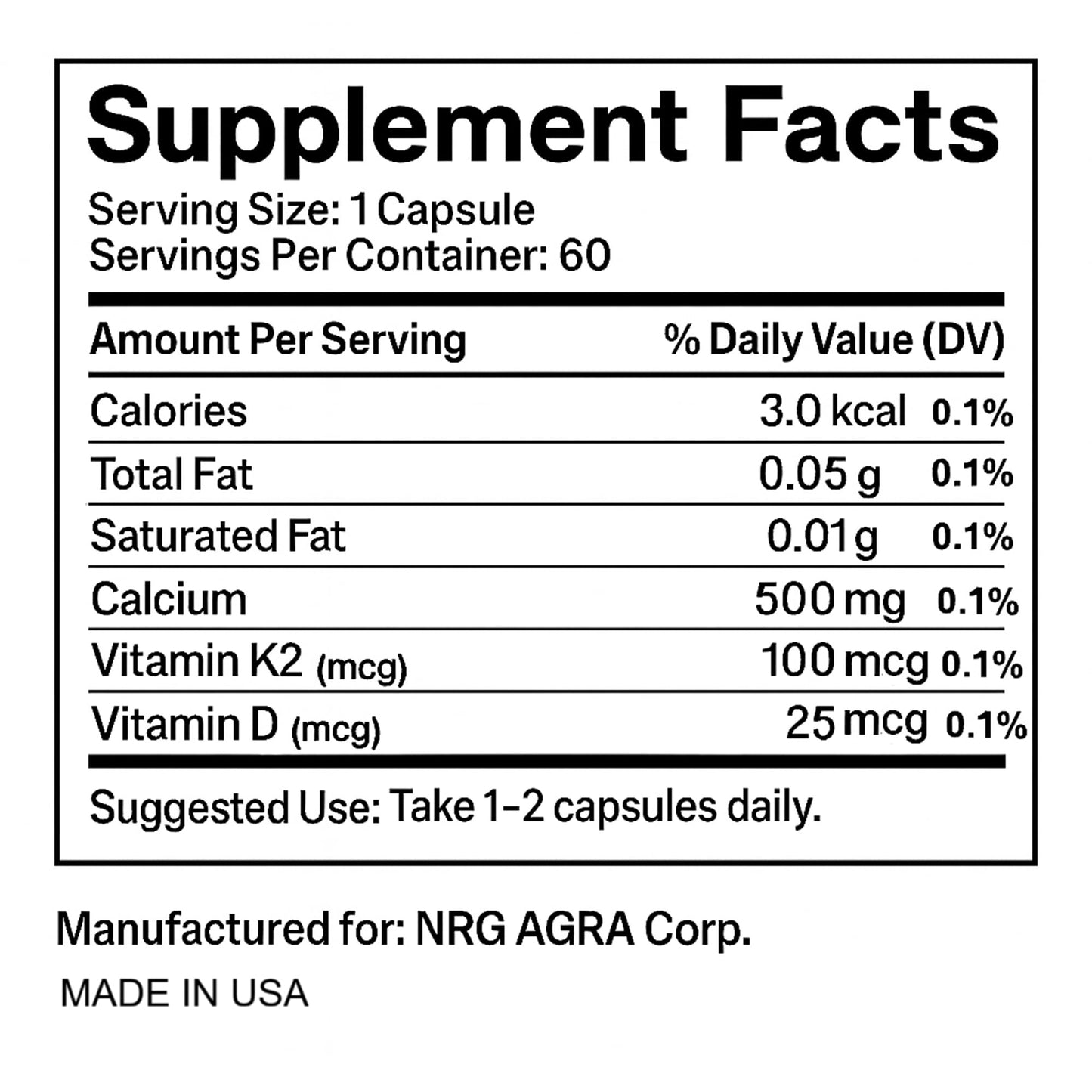 VXICDE VitaBone Plant-Based Calcium with Vitamin D3 & K2 Capsules, 60 Count