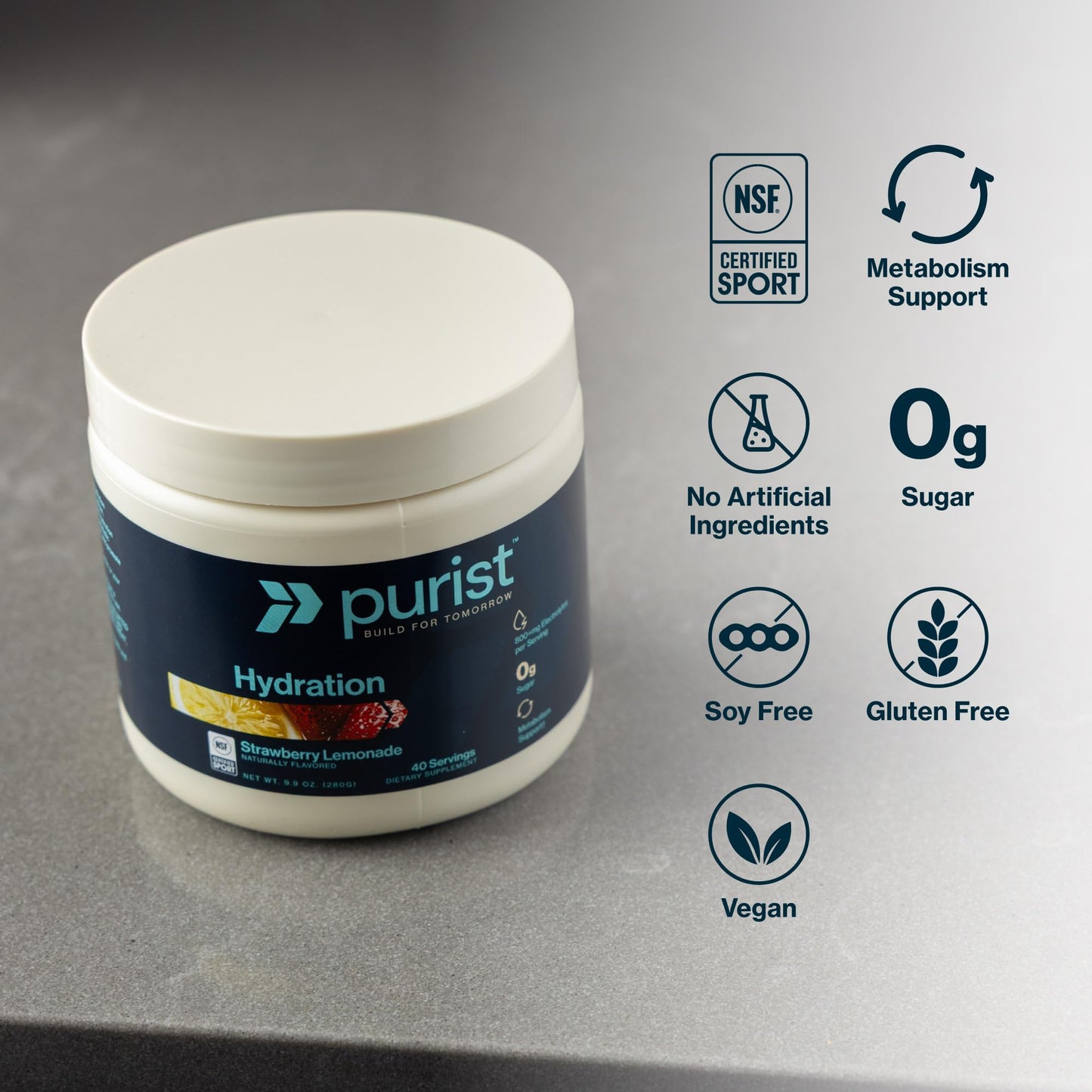Purist Electrolyte Powder 800mg Electrolytes, Sugar Free, NSF Sport - 40 Servings Peach Mango
