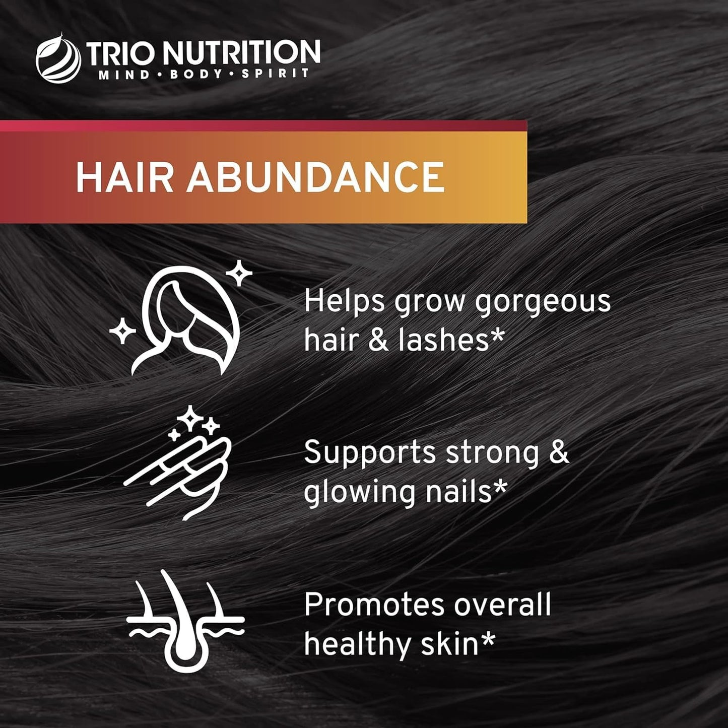 TRIO NUTRITION Hair Abundance Biotin 10,000mcg: Hair Growth, Skin & Nails Gummy, 30 Count
