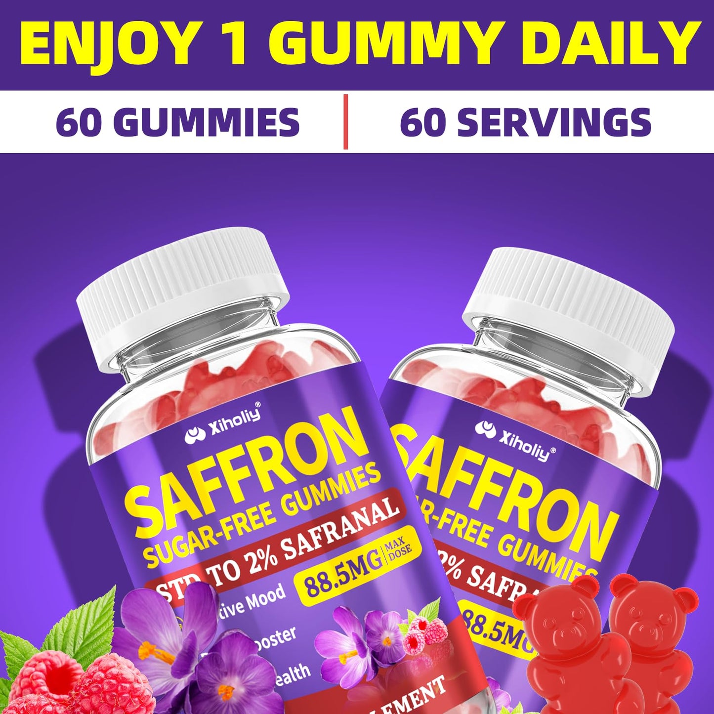 XIHOLIY Saffron Supplements Gummies, 60 Count