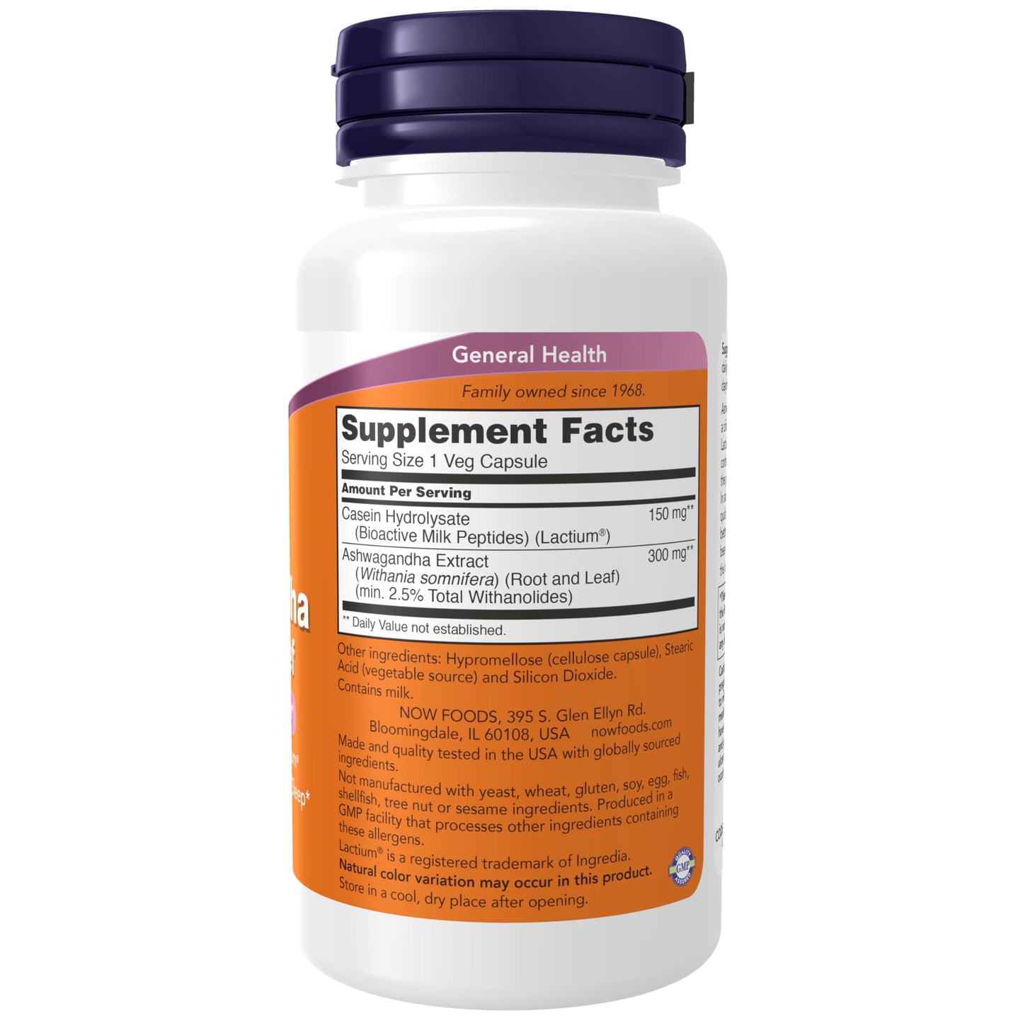 NOW Foods Ashwagandha Stress Relief, Mood and Sleep Support with Clinically Studied Lactium, Promotes Relaxation & Restful Sleep, 60 Veg Capsules