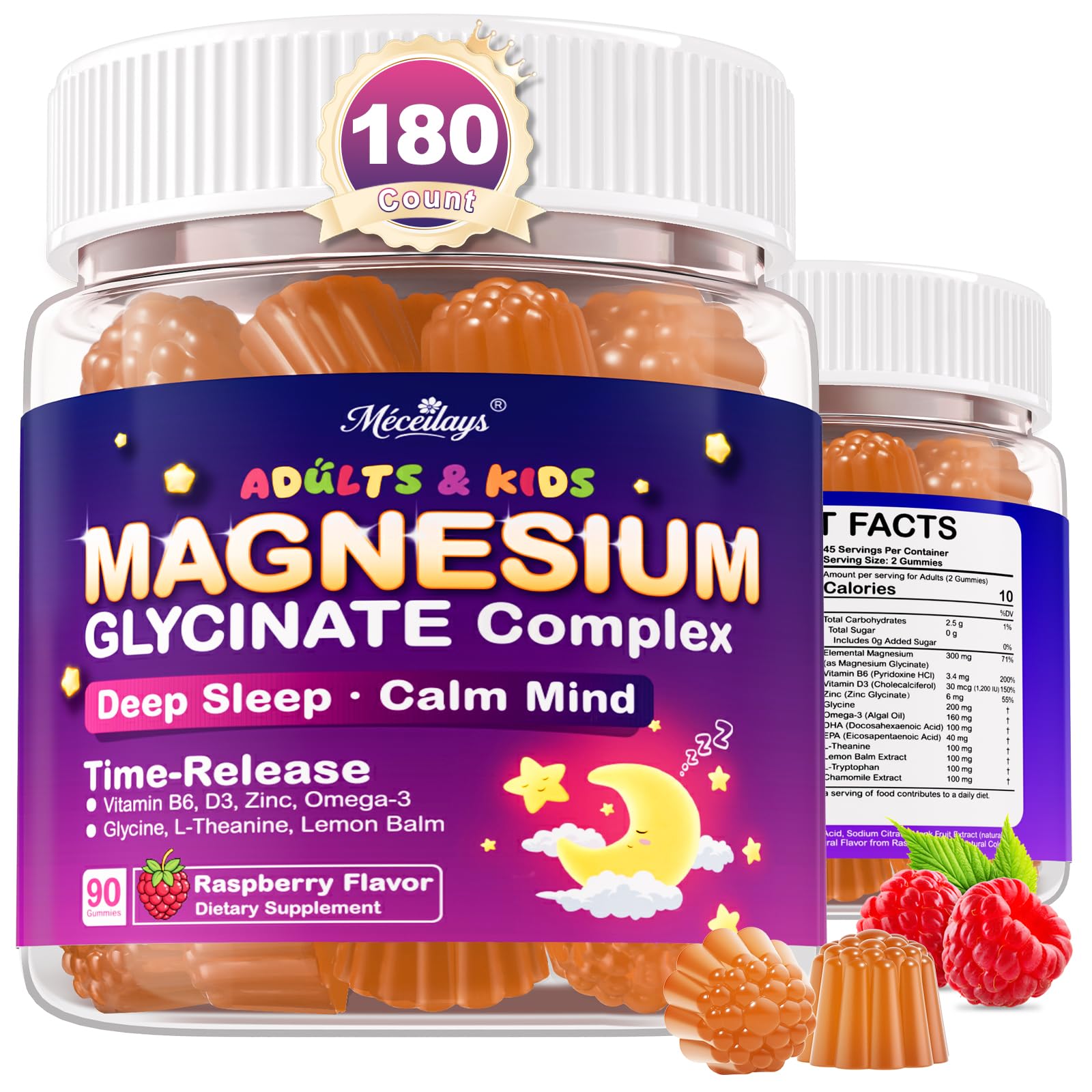 Meceilays Magnesium Glycinate Gummies for Kids 4+ & Adults Gummy, 180 Count