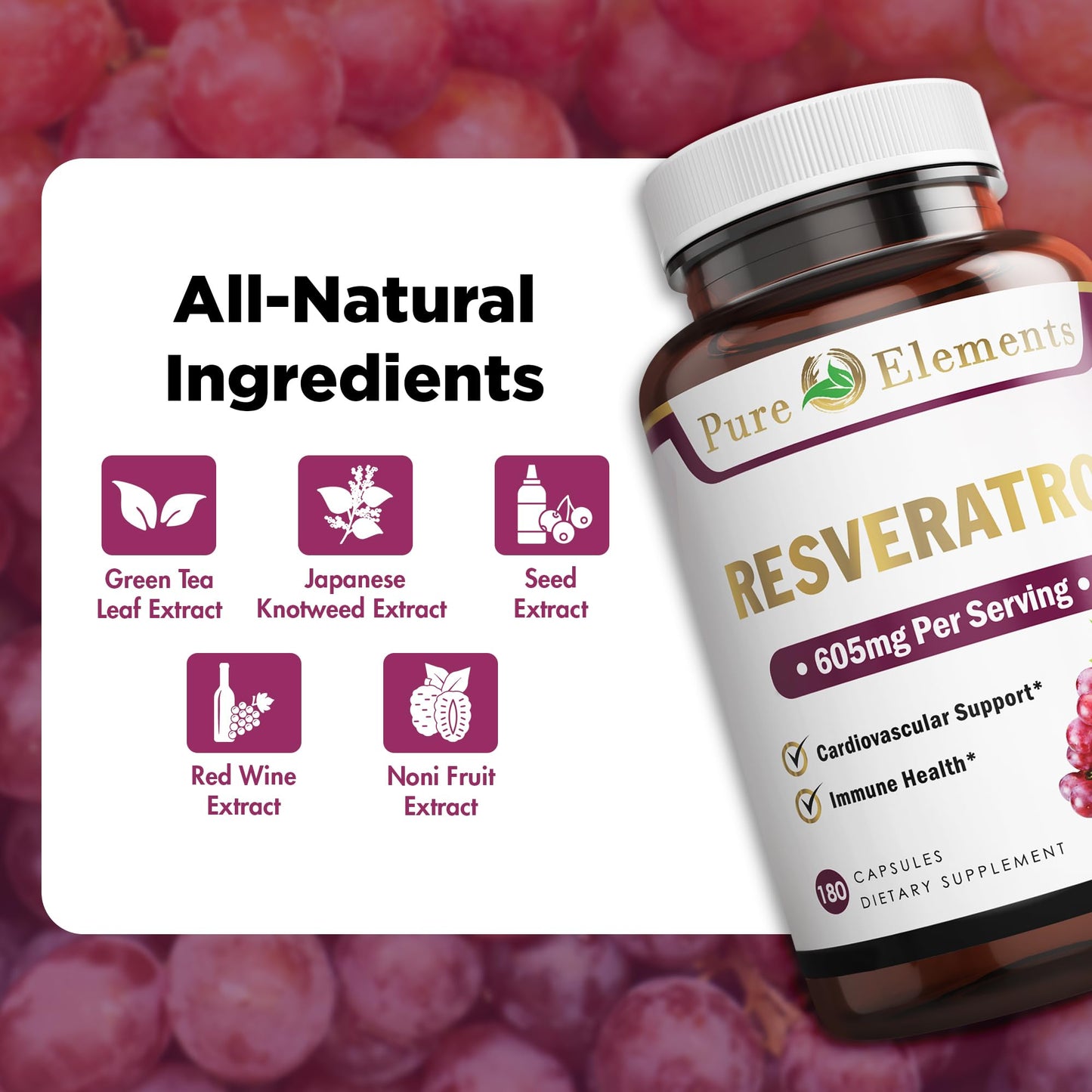 Pure Organic Elements Resveratrol 1450mg Capsule 90 Count