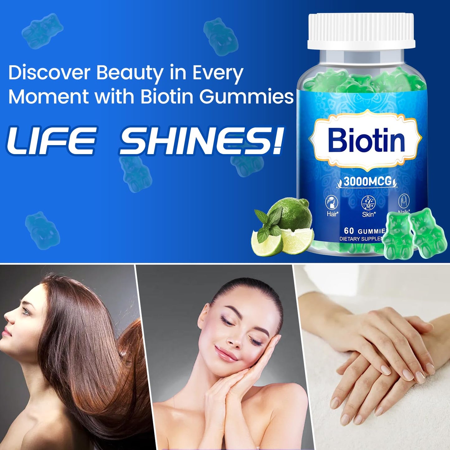 Vitaluxy Hair Skin and Nails Biotin Gummies, 120 Count