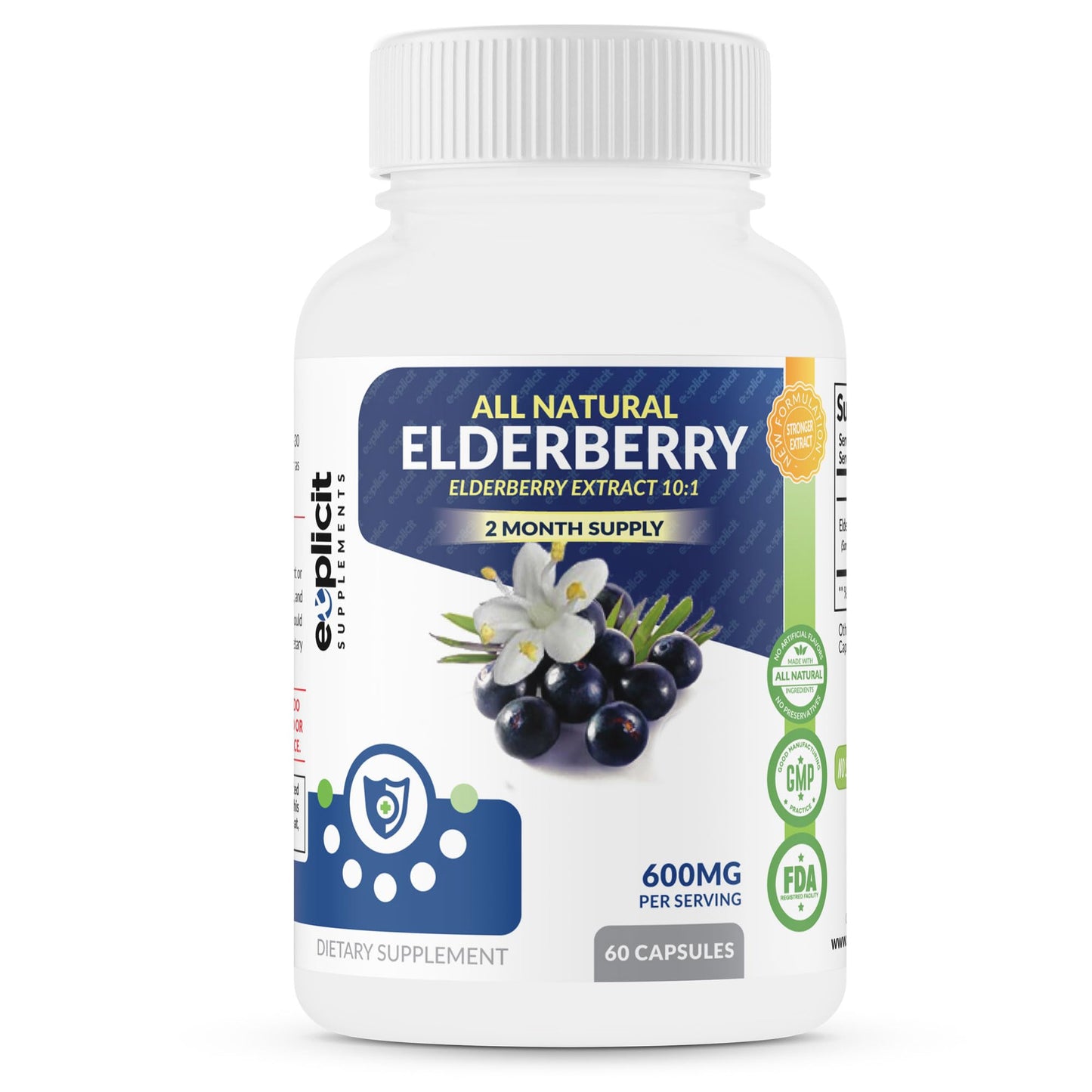 eXplicit Supplements All Natural Elderberry Supplement Capsules 60 Count