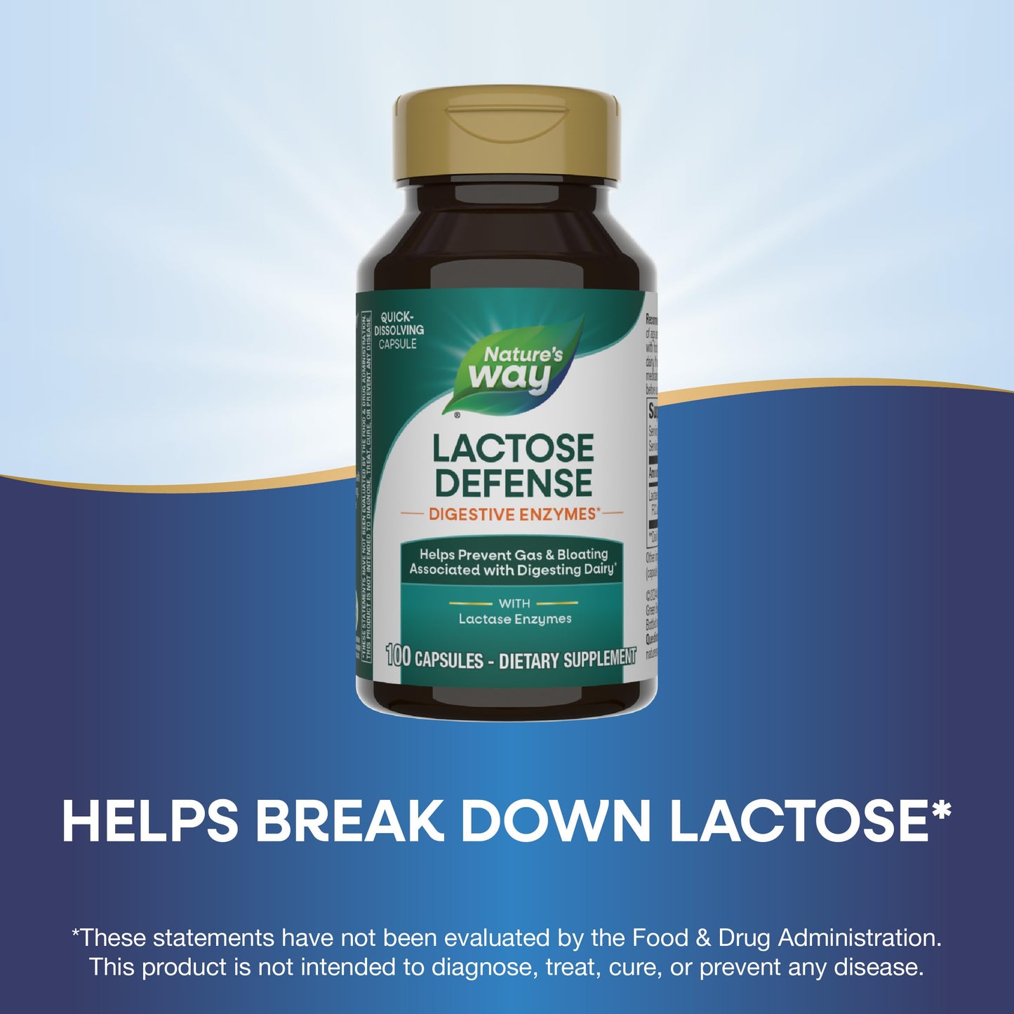 Nature's Way Lactose Defense Digestive Enzymes, Supports the Digestion of Dairy, 690 mg lactase per 3-Capsule Serving, 100 Capsules