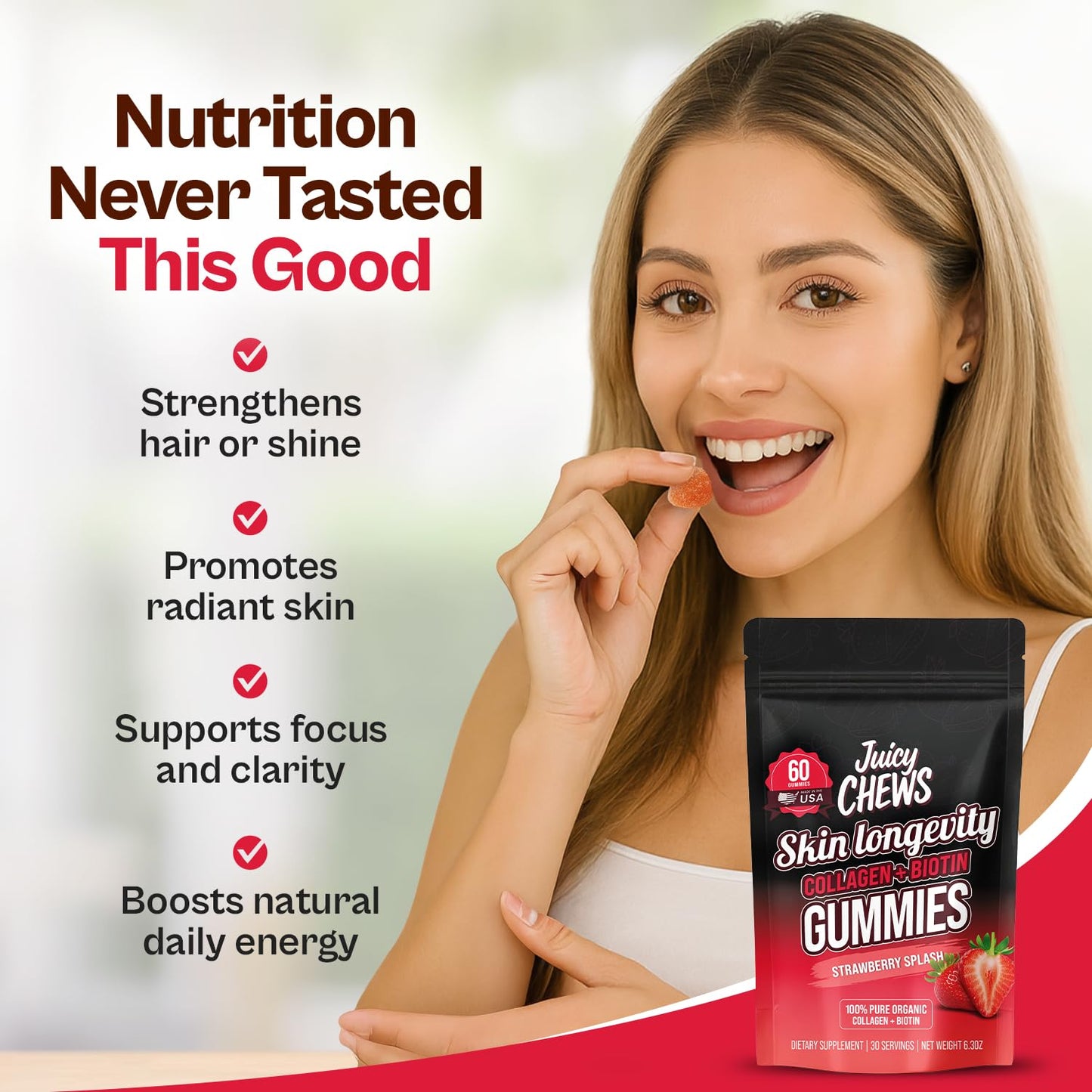 Juicy Chews Biotin and Collagen Gummies Chewable 60 Count