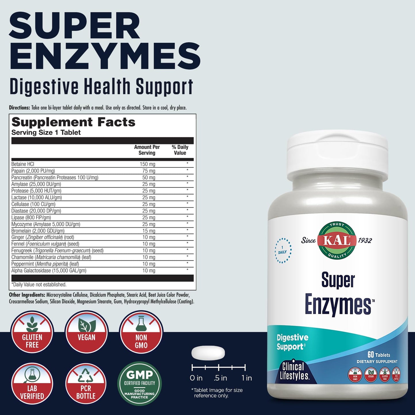 KAL Super Enzymes Tablets, 60 Count