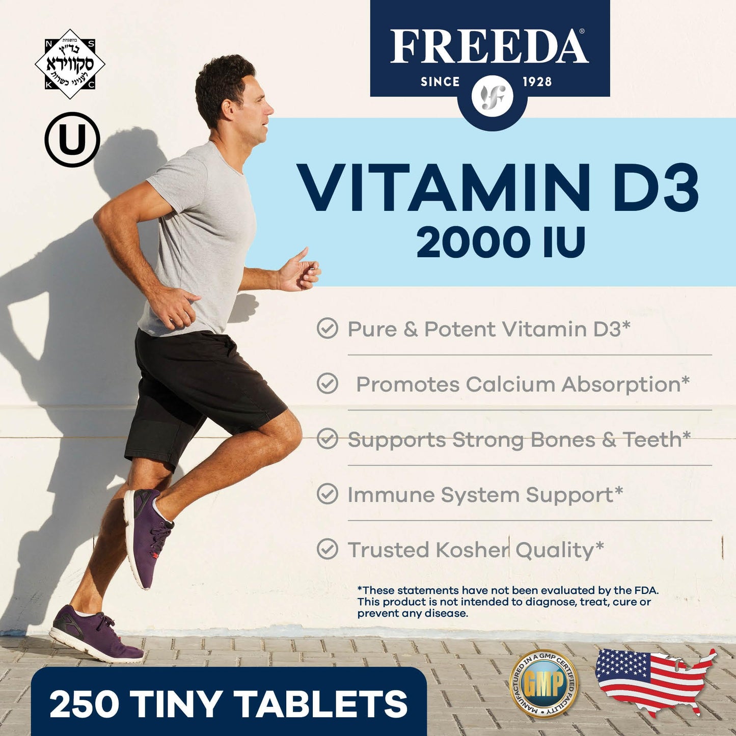 FREEDA Pure Vitamin D3 2000 IU Supplement, 250 Tablets
