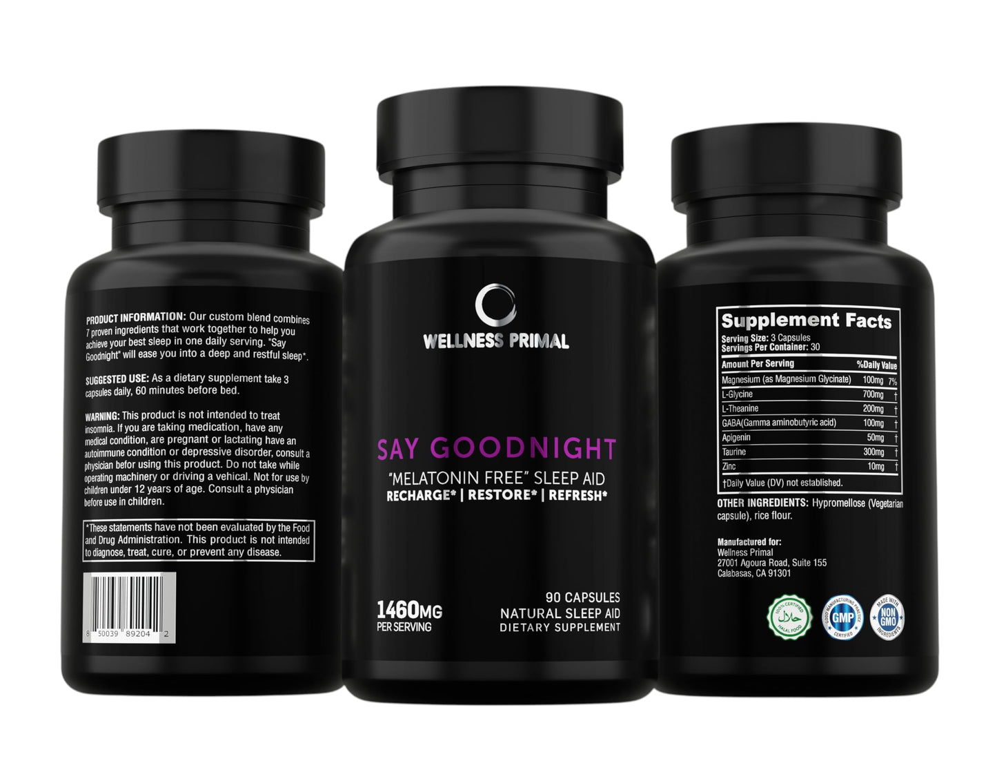 Wellness Primal Melatonin-Free Sleep Aid Supplement Capsules 90 Count