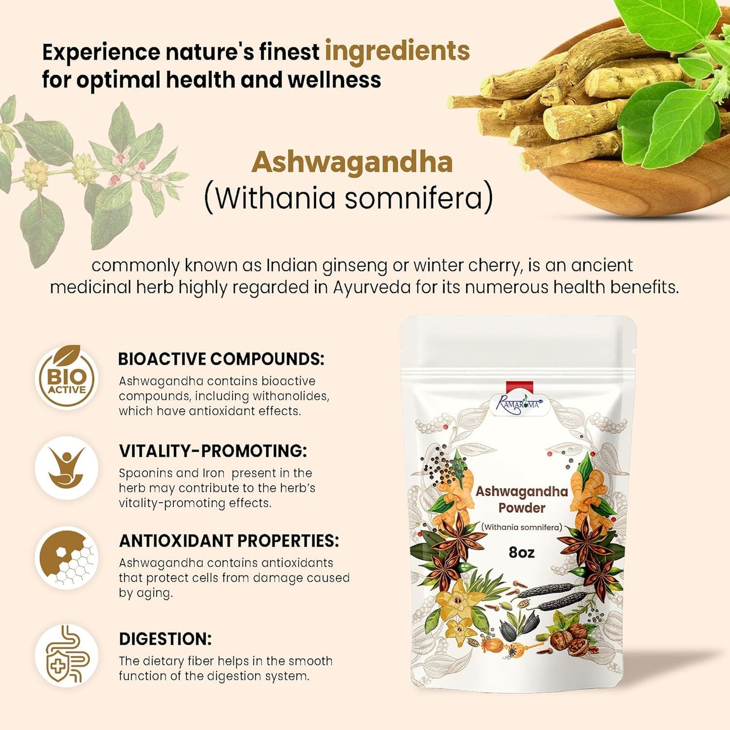 Ramaroma Ashwagandha Root Powder 8 oz