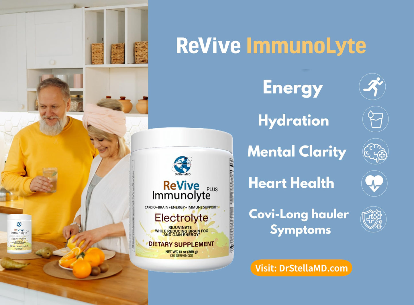 DrStellaMD Revive Formerly CoviLyte - Electrolyte, Energy and Immune Support, Vitamin Supplement Powder, 13 oz