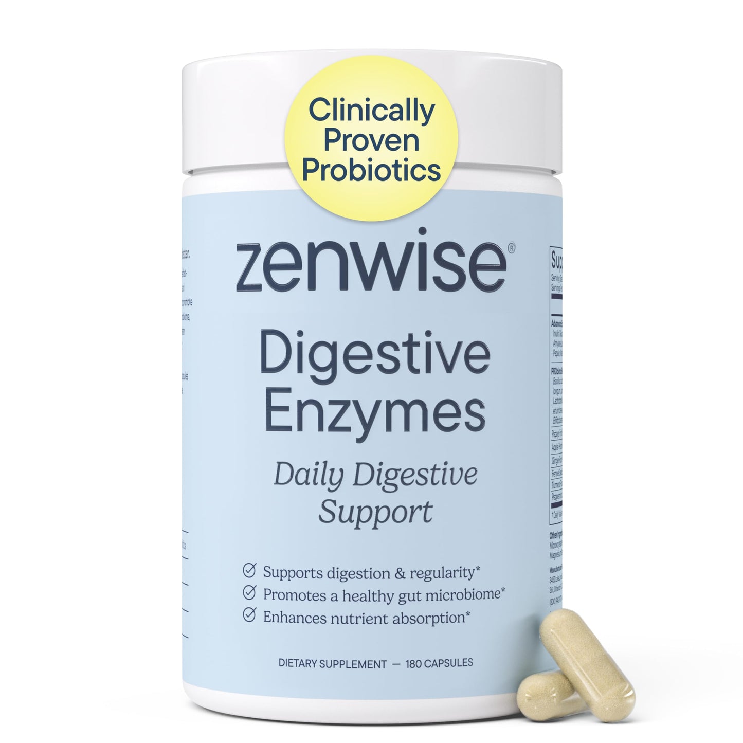Zenwise Health Digestive Enzymes, Probiotics, for Gut Health Bloat 180 Capsules