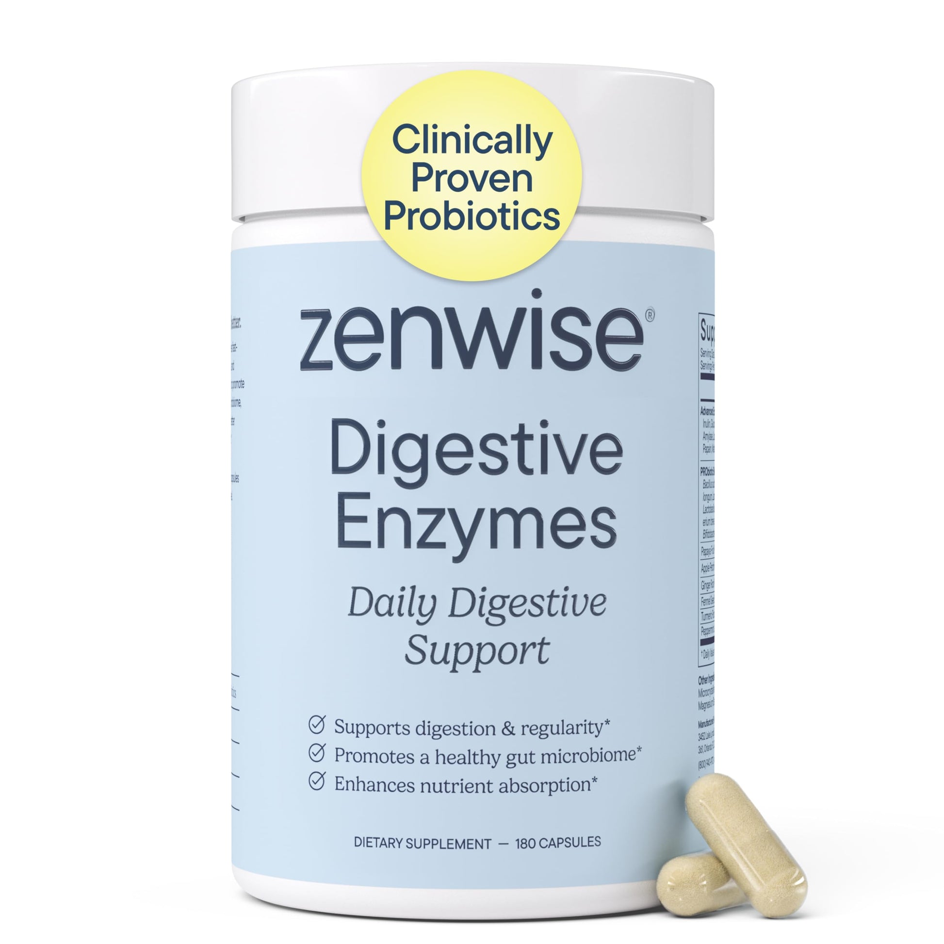 Zenwise Health Digestive Enzymes, Probiotics, for Gut Health Bloat 180 Capsules