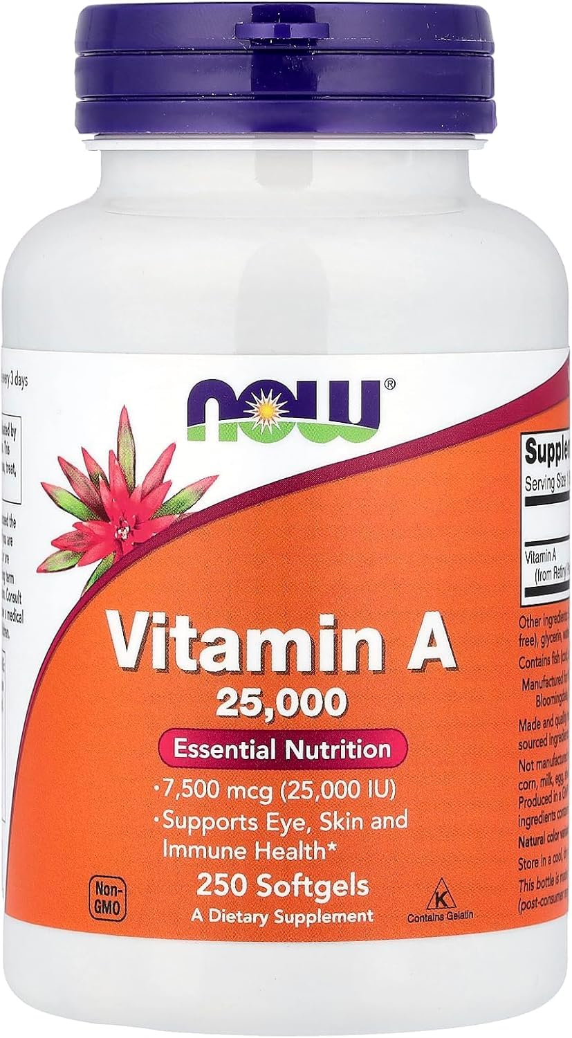 NOW Foods Vitamin A 25,000 IU Softgel, 250 Count