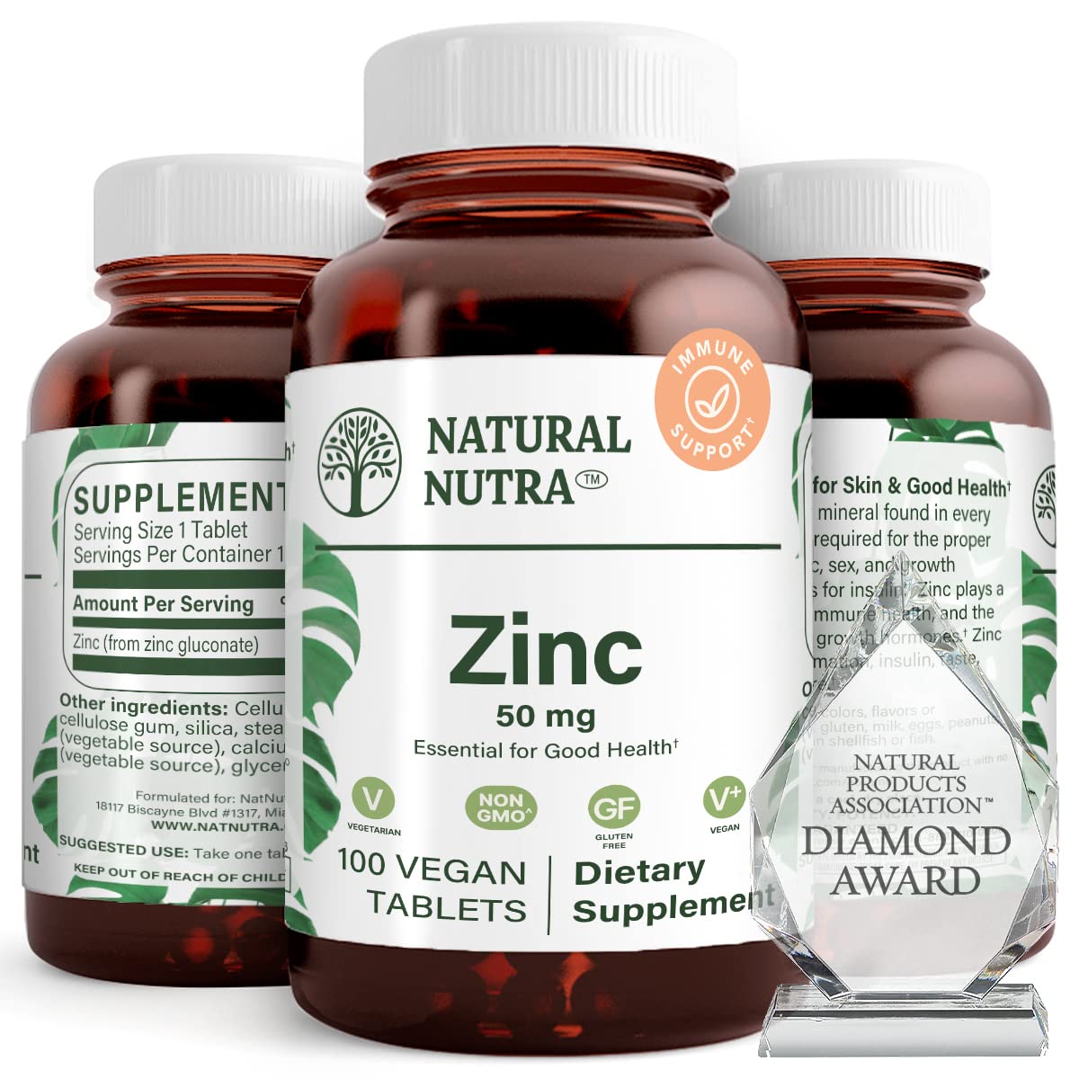 Natural Nutra Zinc Gluconate 50mg Vegan Tablets, 100 Count