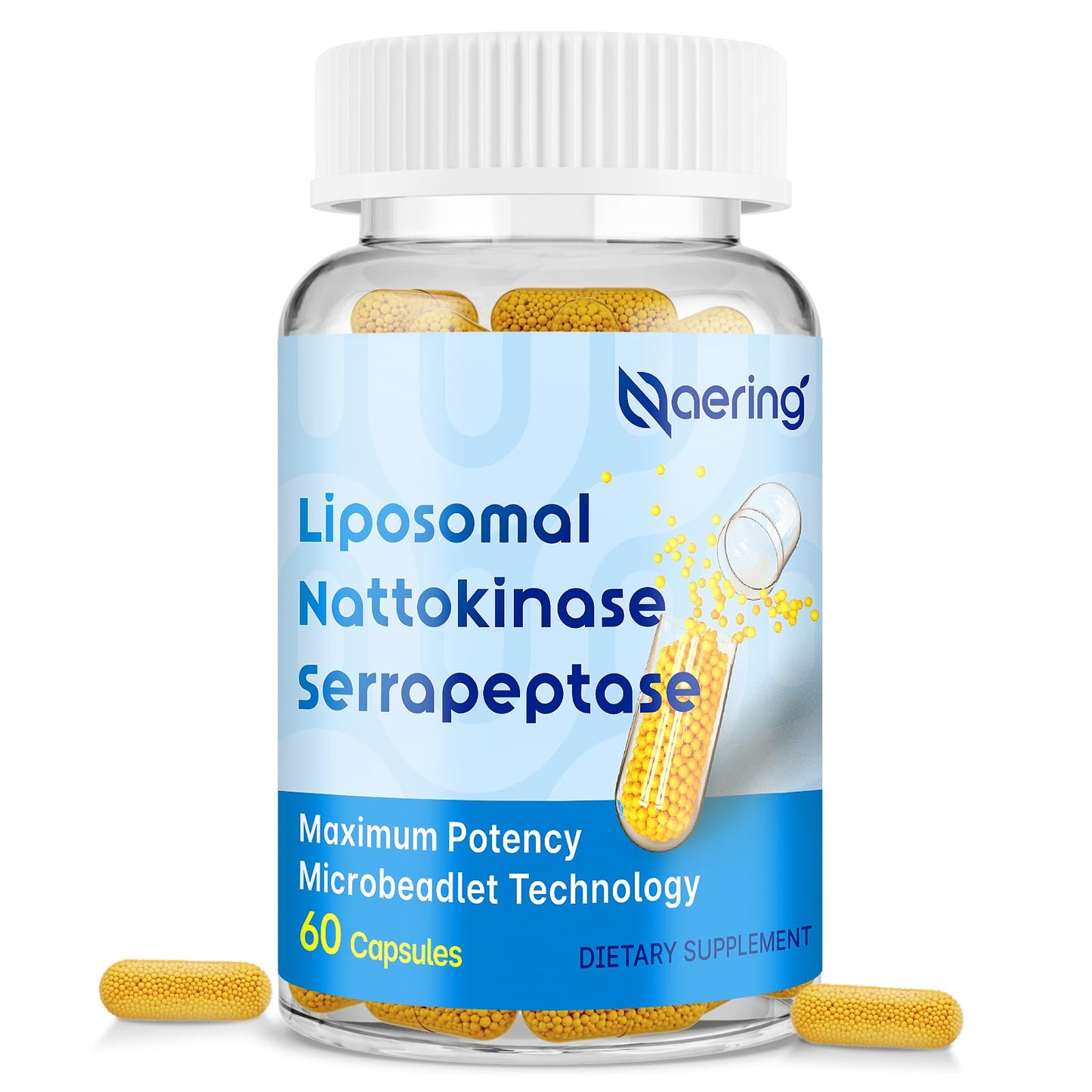 Naering Liposomal Nattokinase 12,000 FU Serrapeptase 360,000 SPU Enzyme Supplement - Enriched with Synergistic Enzymes and Nutrient Blend & Inulin for Circulatory, Gut, Digestion 60 Capsules