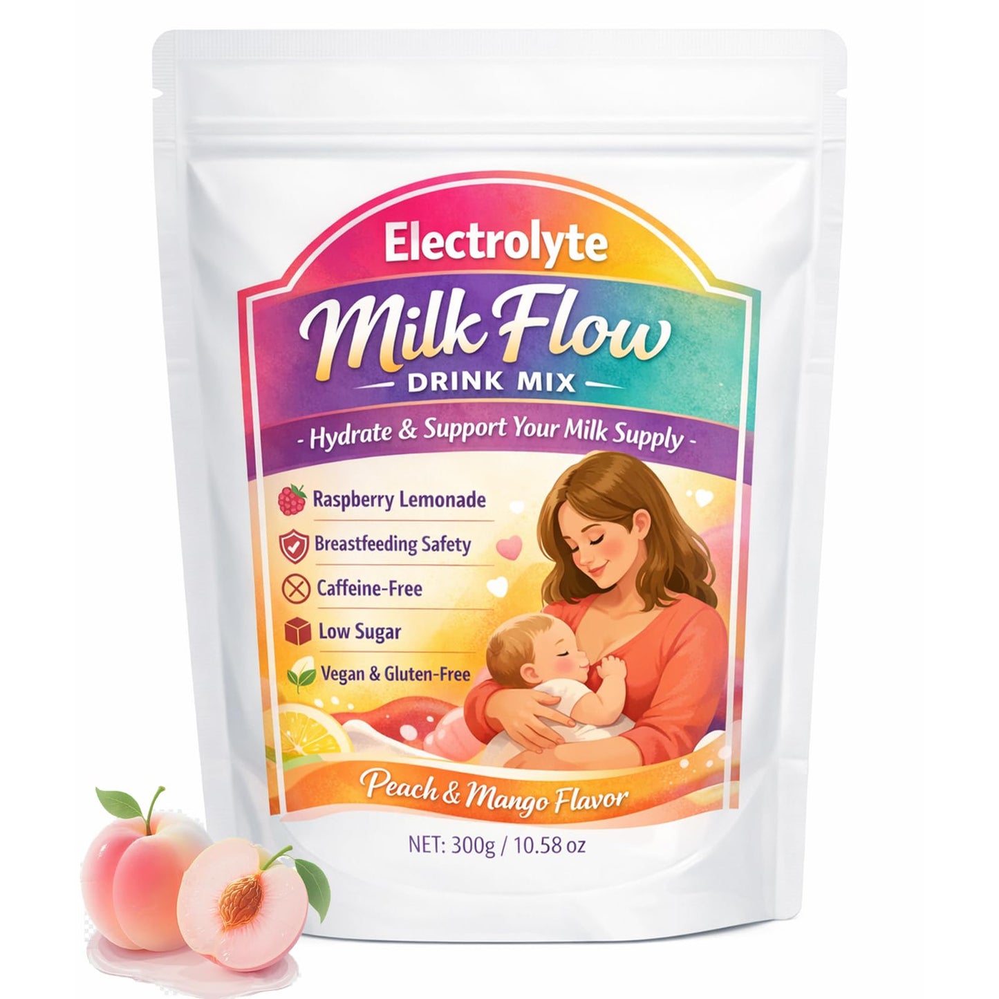 Roreiye Electrolyte Milk Powder Raspberry Peach Flavor for Breastfeeding Moms, 10.58 oz