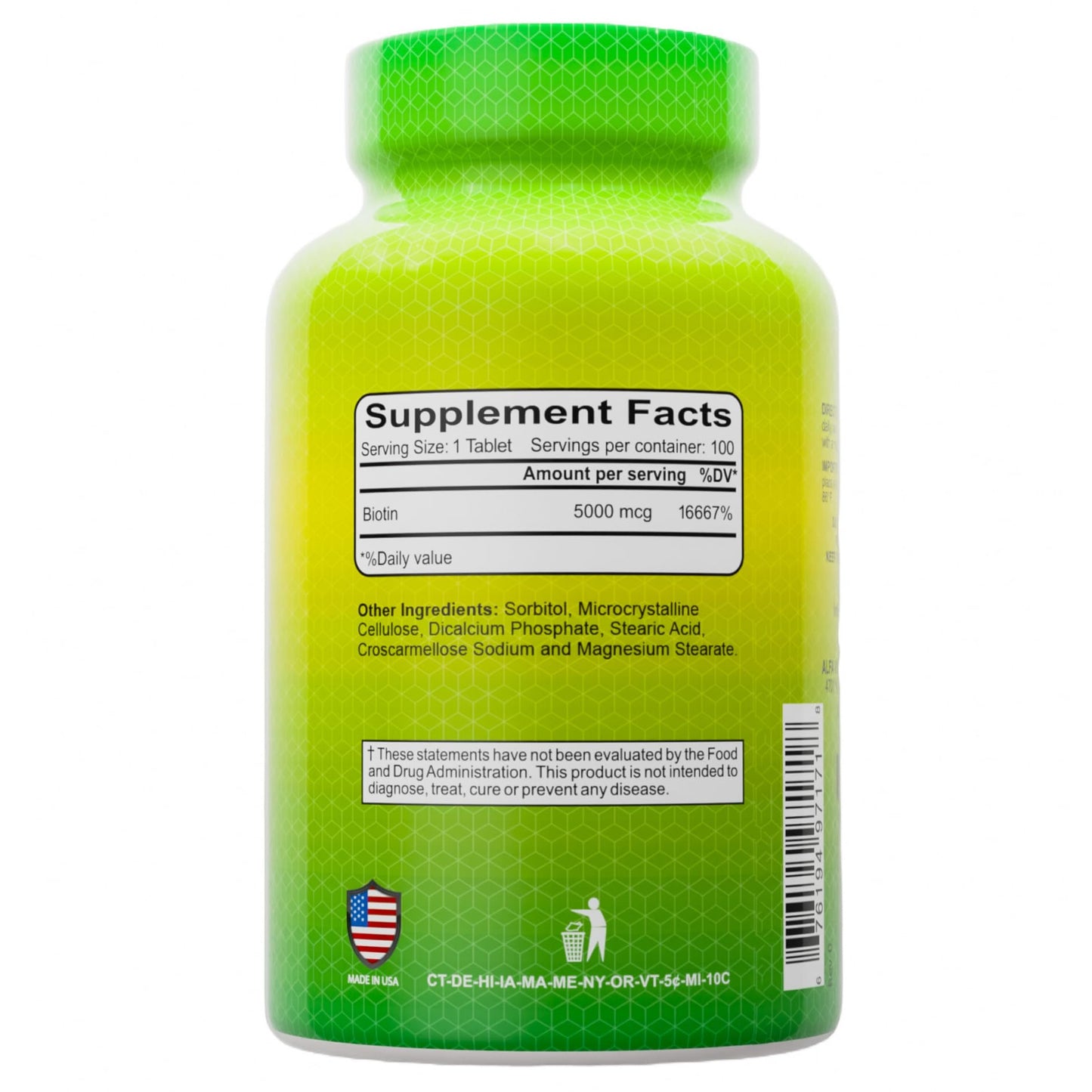 ALFA VITAMINS Biotin 5000 mcg High Potency Vitamin B7 Supplement for Daily Use 200 Capsules