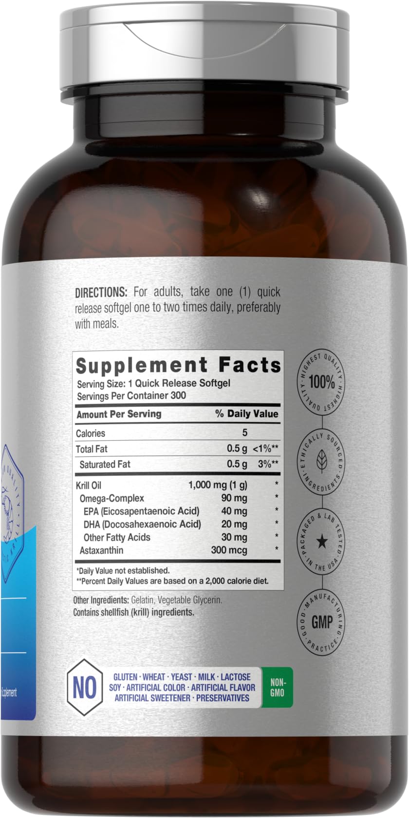 Horbäach Antarctic Krill Oil 1000mg Softgels 300 Count