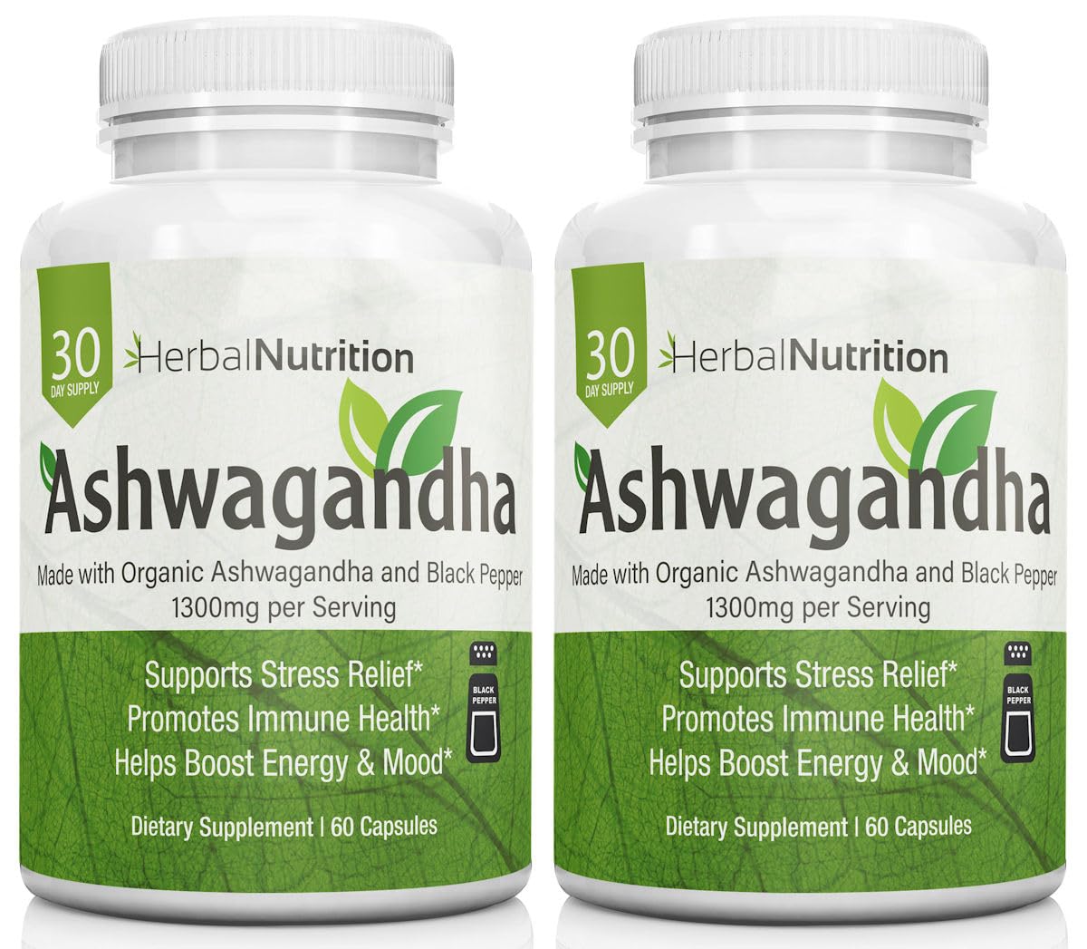 Herbal Nutrition Ashwagandha 1300mg Stress & Mood Support Supplement, 120 Capsules
